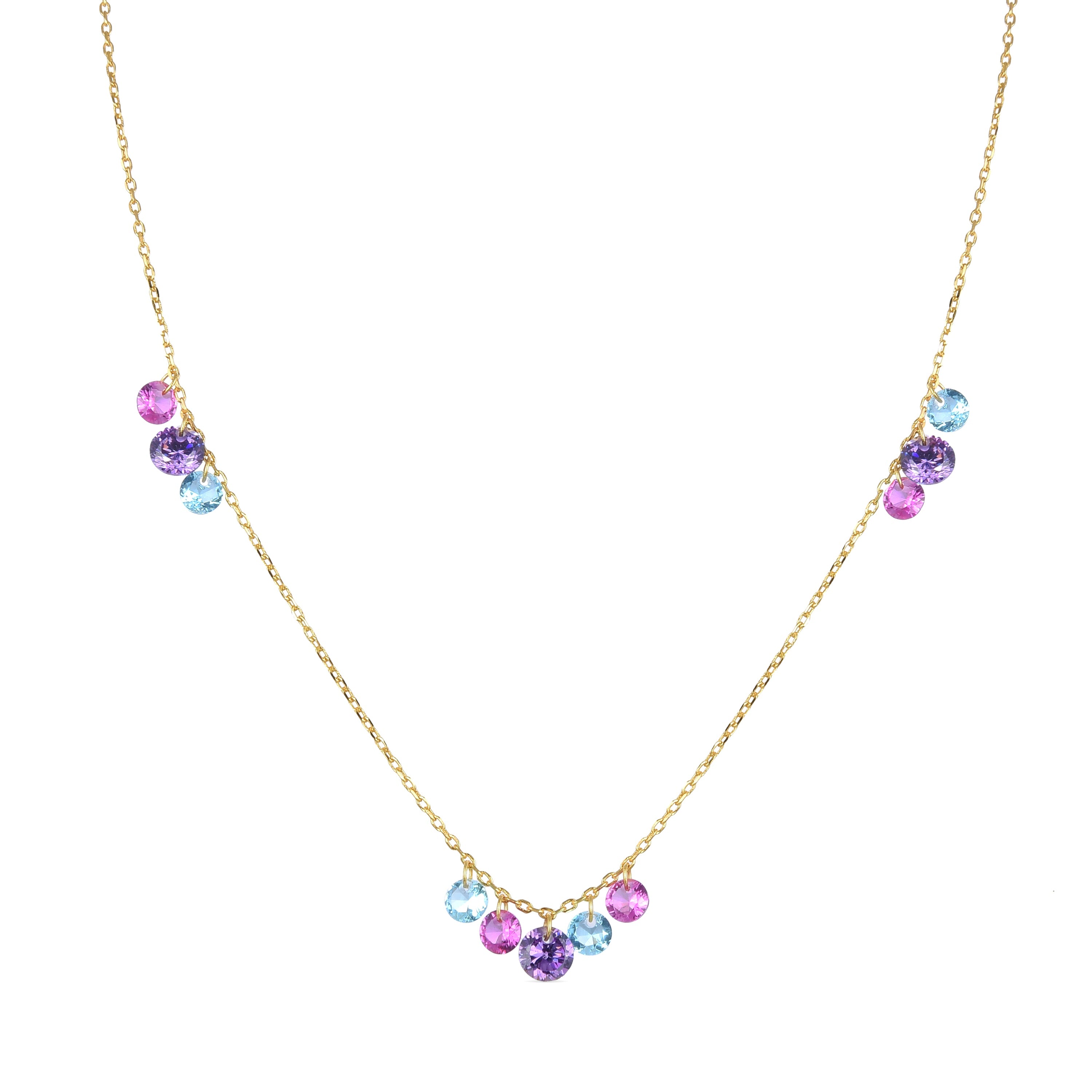 Collar de Plata de Ley 925 con Circonita Multicolor acabado en oro amarillo 18K - Onxo