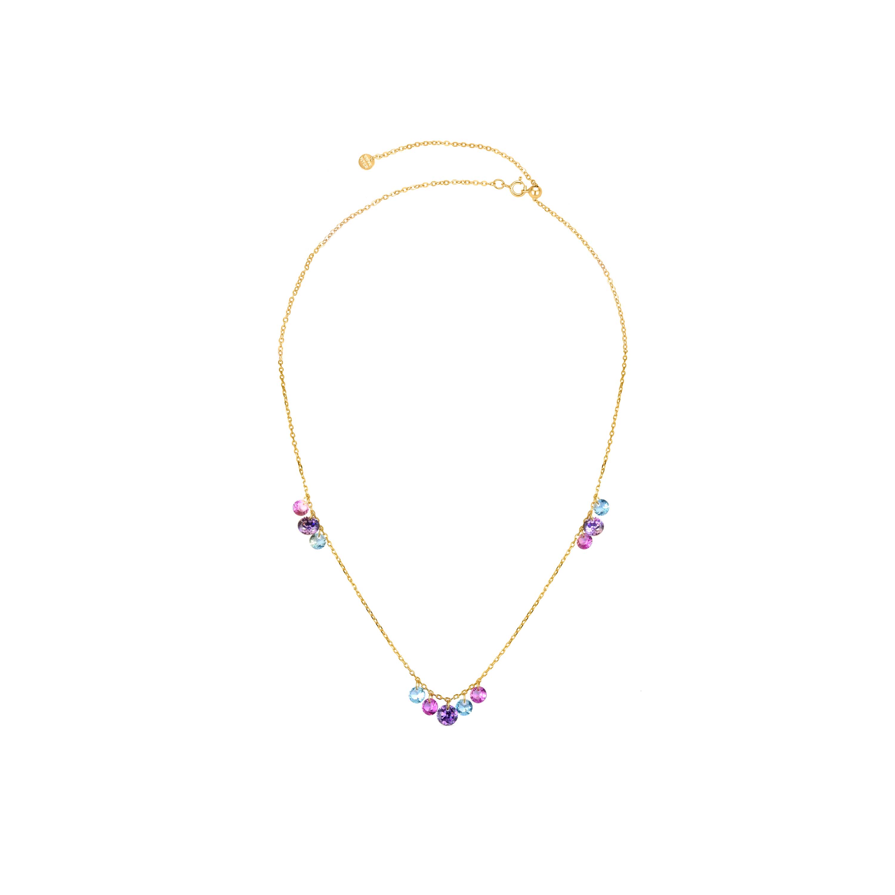 Collar de Plata de Ley 925 con Circonita Multicolor acabado en oro amarillo 18K - Onxo