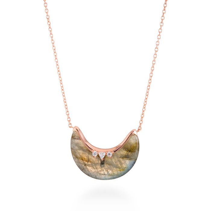Collar de Plata de Ley 925 con Labradorita acabado en oro rosa 18K - Dalal