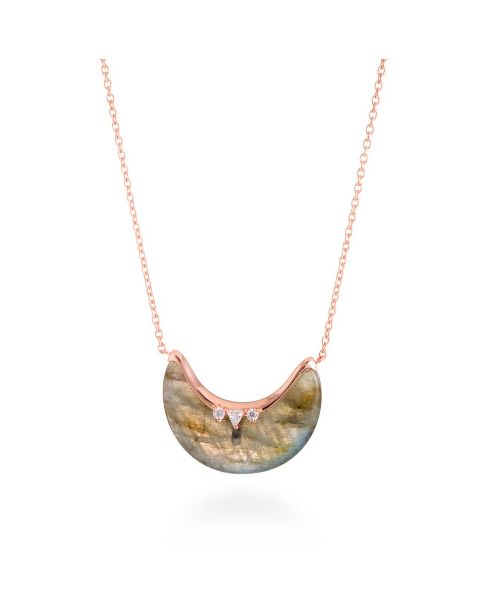 Collar de Plata de Ley 925 con Labradorita acabado en oro rosa 18K - Dalal