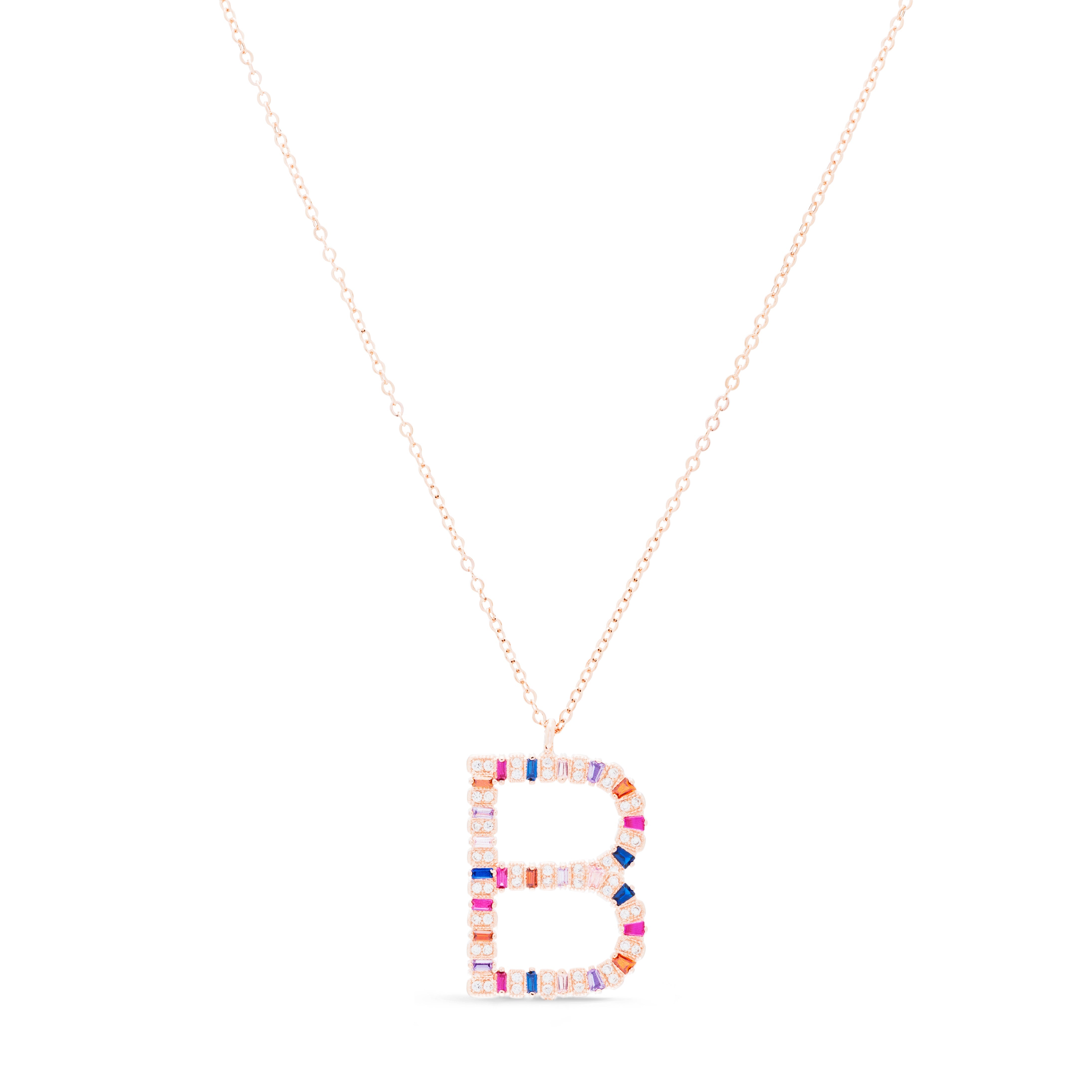 Collar de Plata de Ley 925 con Circonita Multicolor acabado en oro rosa 18K - Alphabet