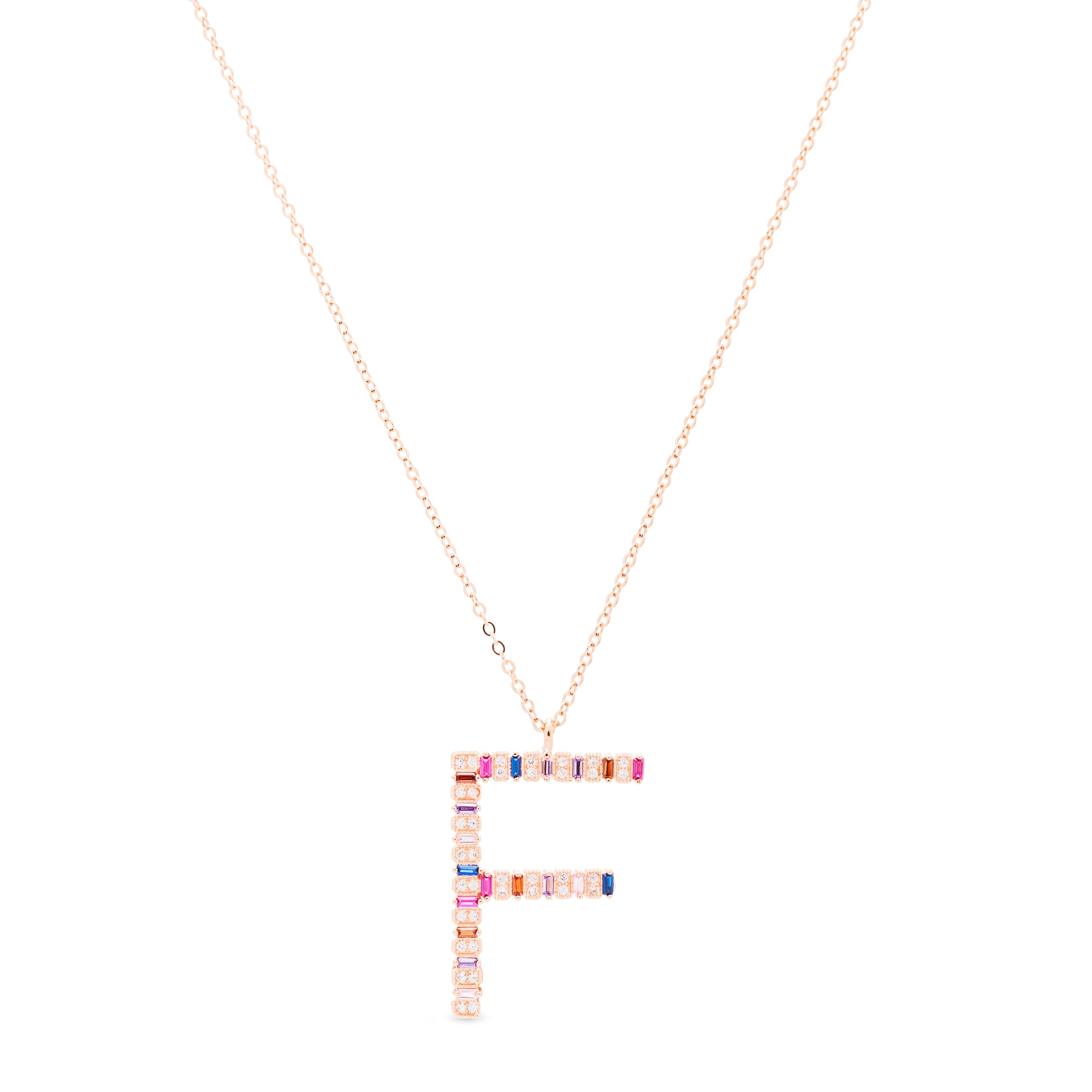 Collar de Plata de Ley 925 con Circonita Multicolor acabado en oro rosa 18K - Alphabet