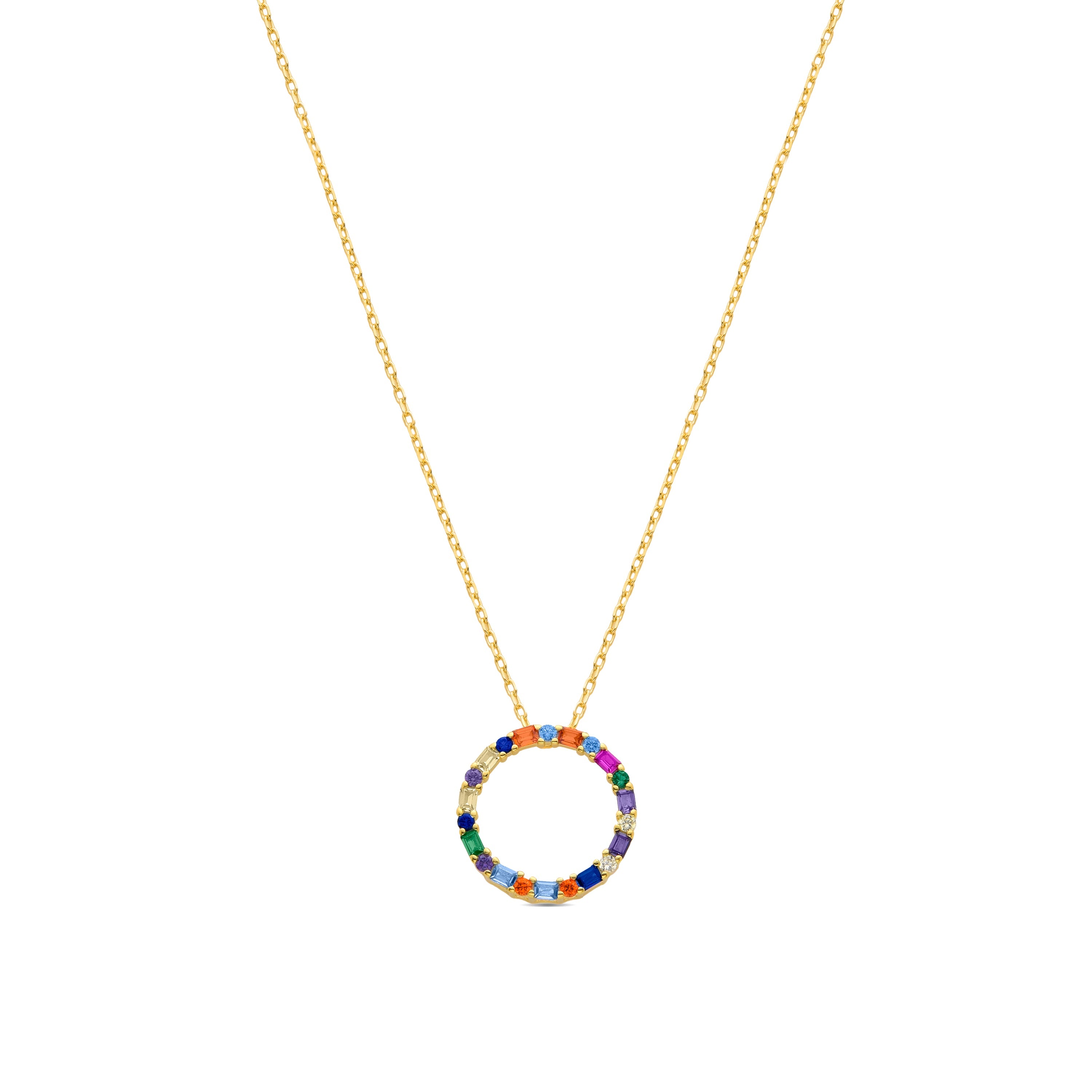 Collar de Plata de Ley 925 con Circonita Multicolor acabado en oro amarillo 18K - Hrius