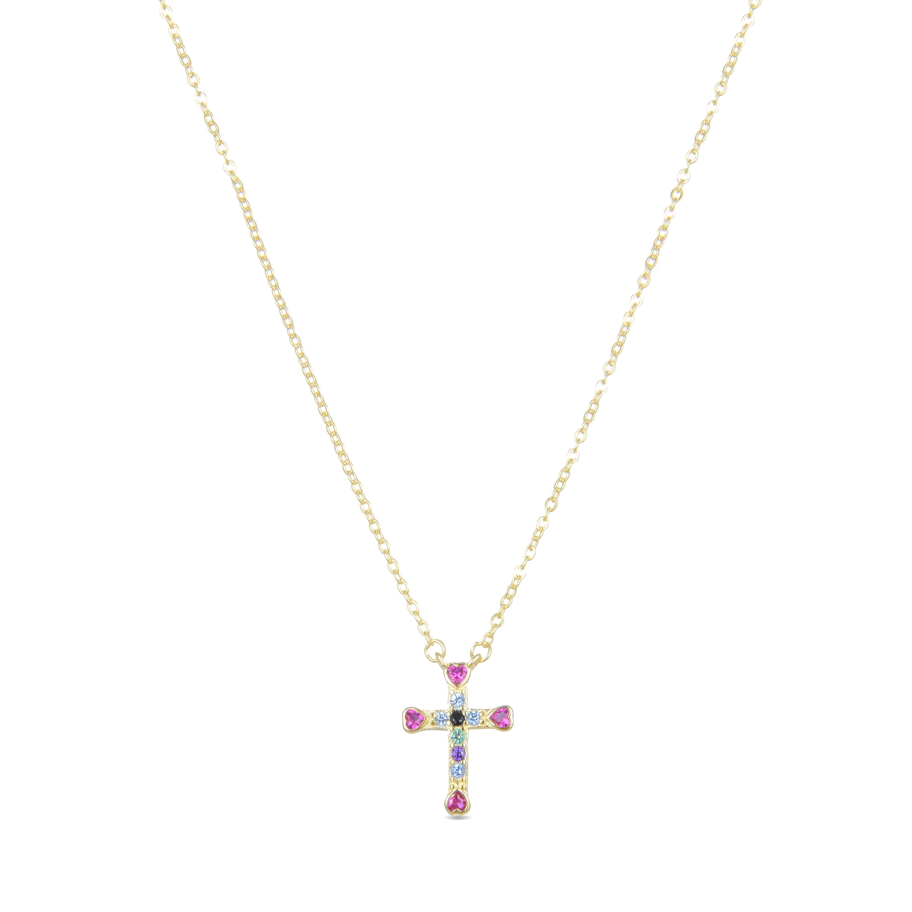 Collar de Plata de Ley 925 con Circonita Multicolor acabado en oro amarillo 18K - Syke