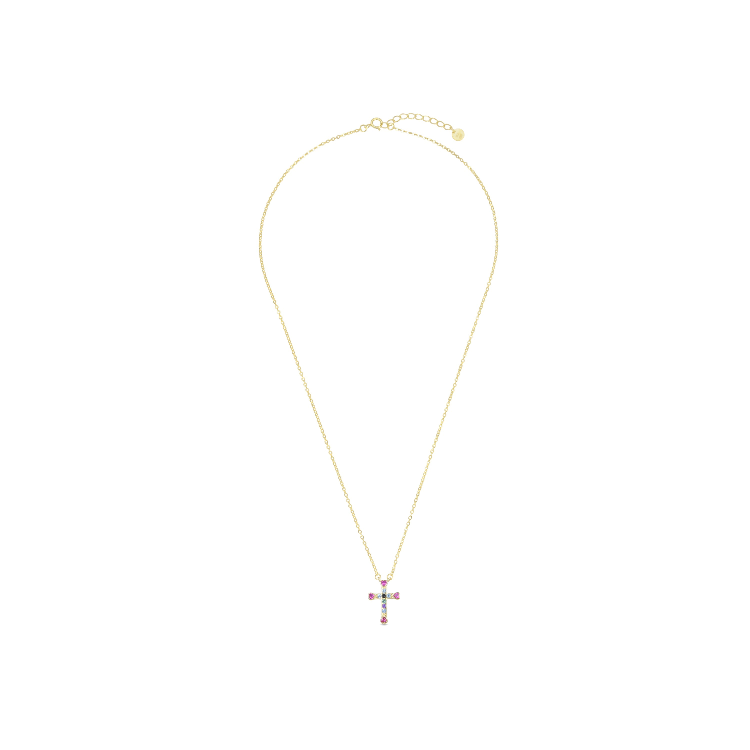 Collar de Plata de Ley 925 con Circonita Multicolor acabado en oro amarillo 18K - Syke
