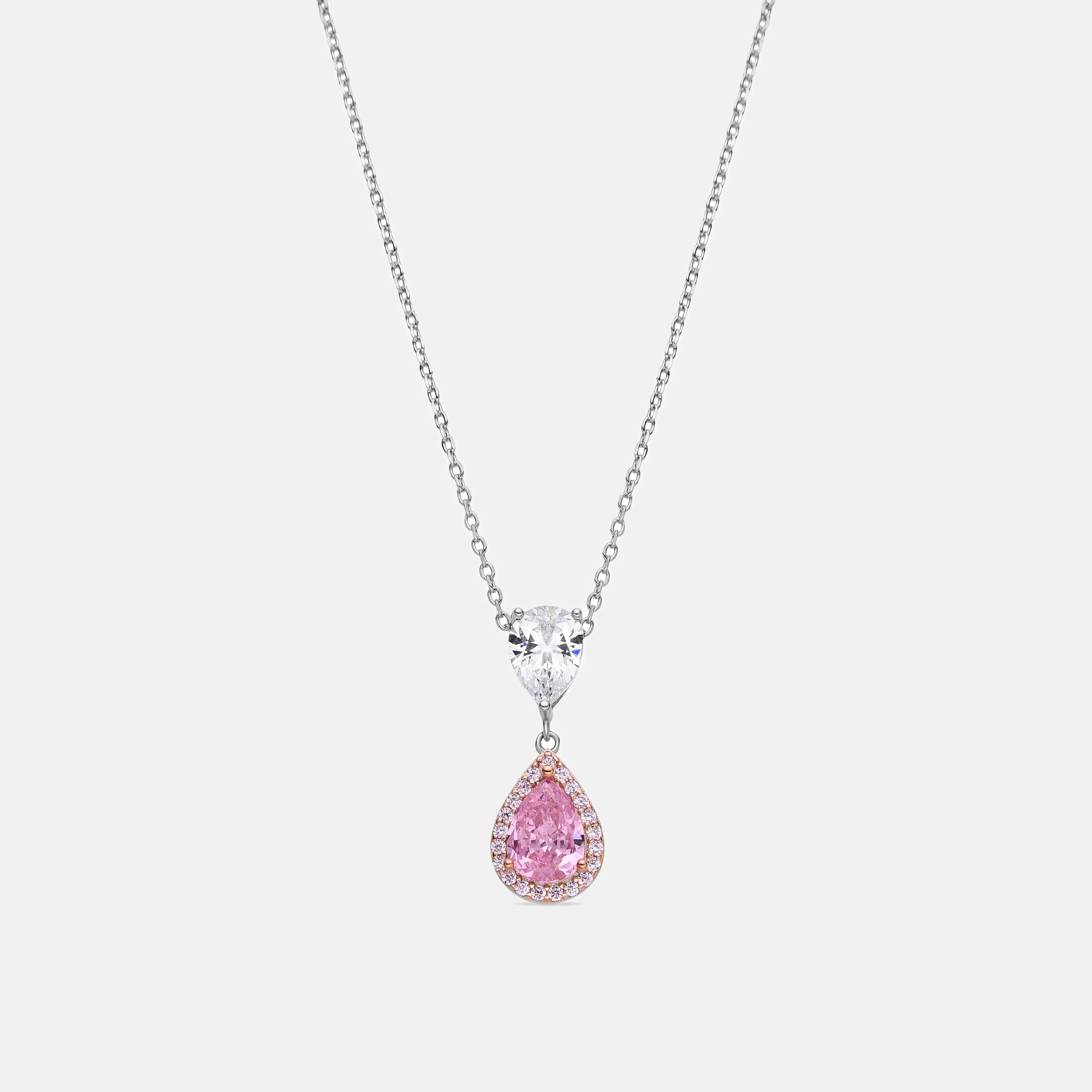 Collar de Plata de Ley 925 y Cuarzo Hidrotermal Salmón acabado en rodio - Norax