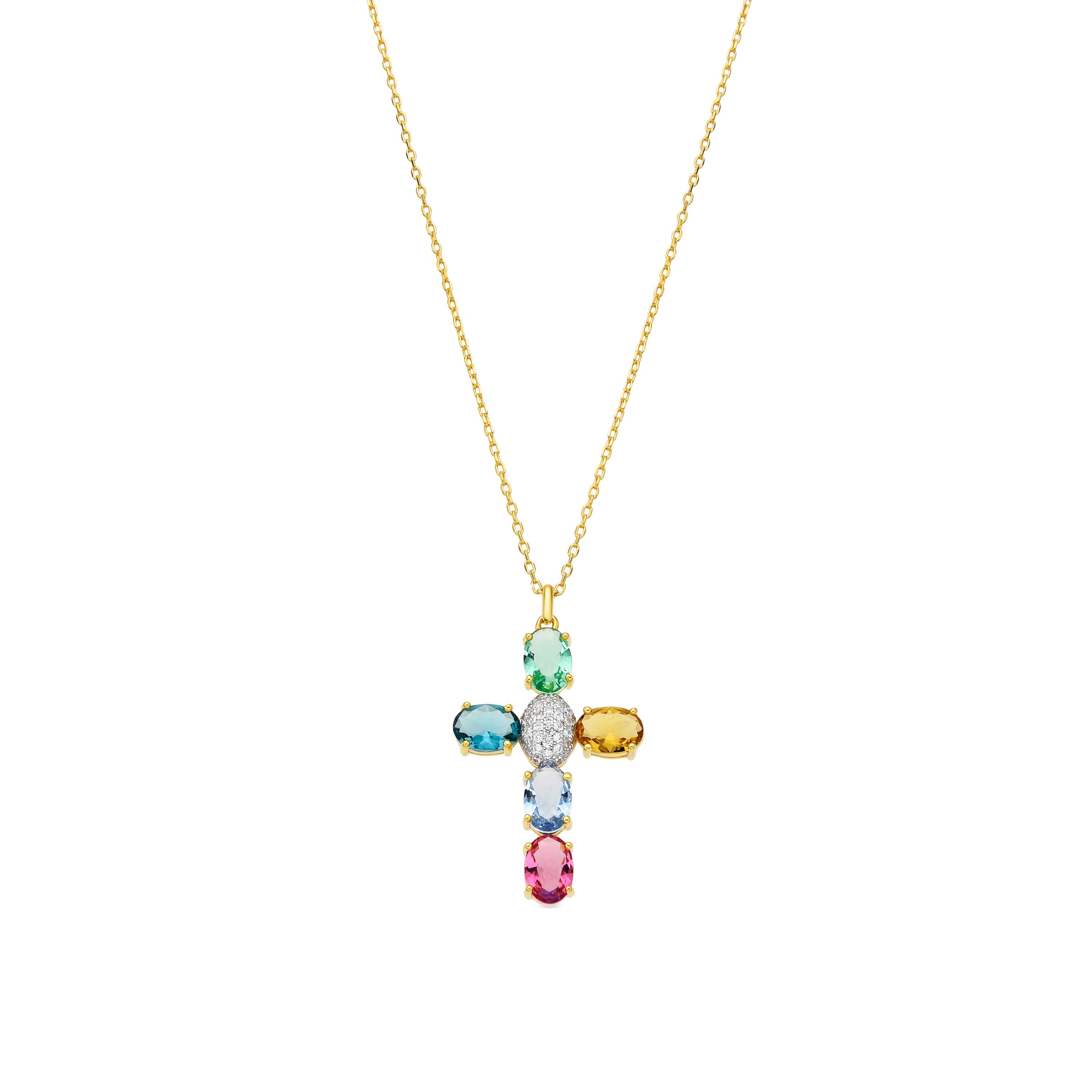 Collar de Plata de Ley 925 y Circonita Multicolor acabado oro amarillo de 18k - Laore