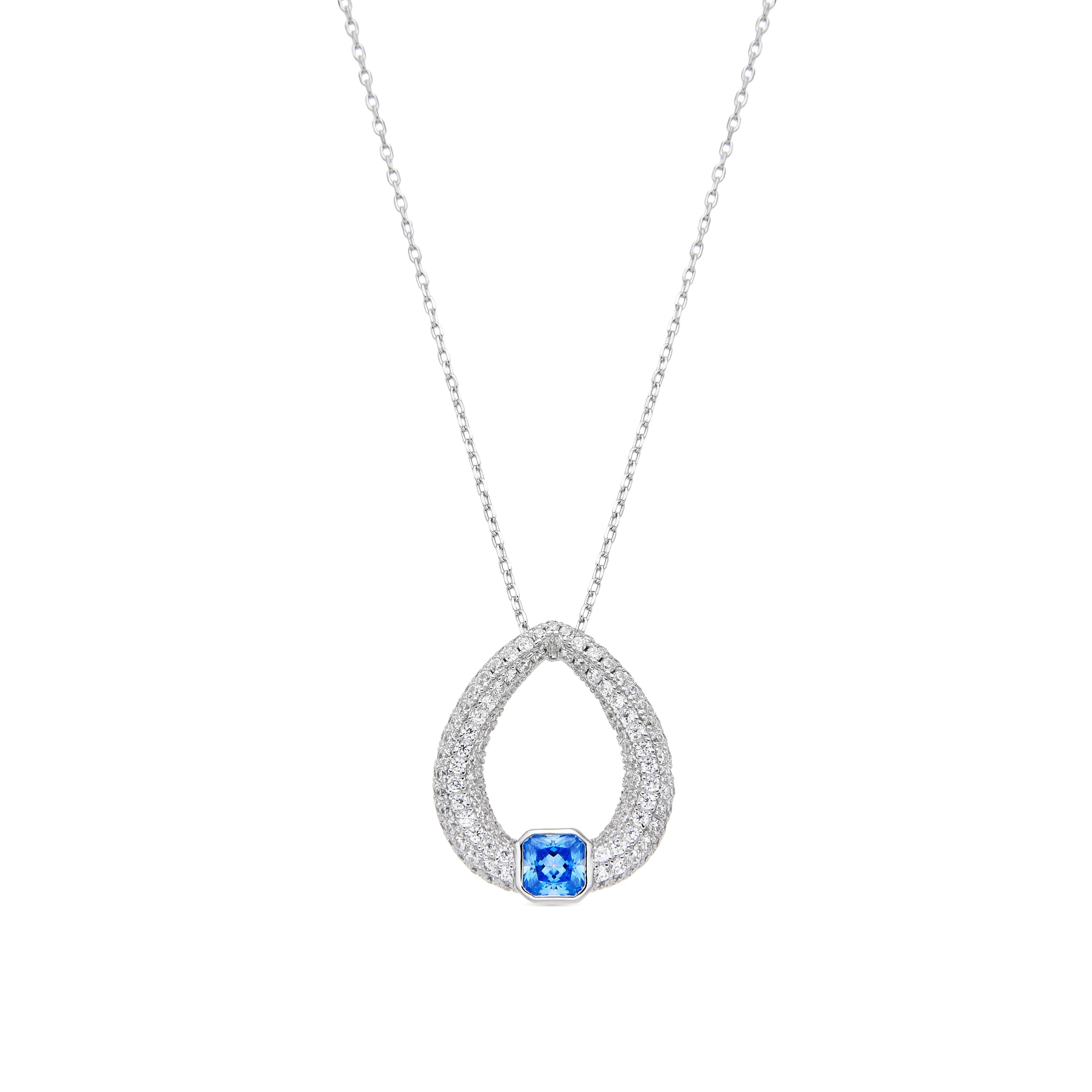 Collar de Plata de Ley 925 y Circonita Aguamarina acabado rodio - Uzi
