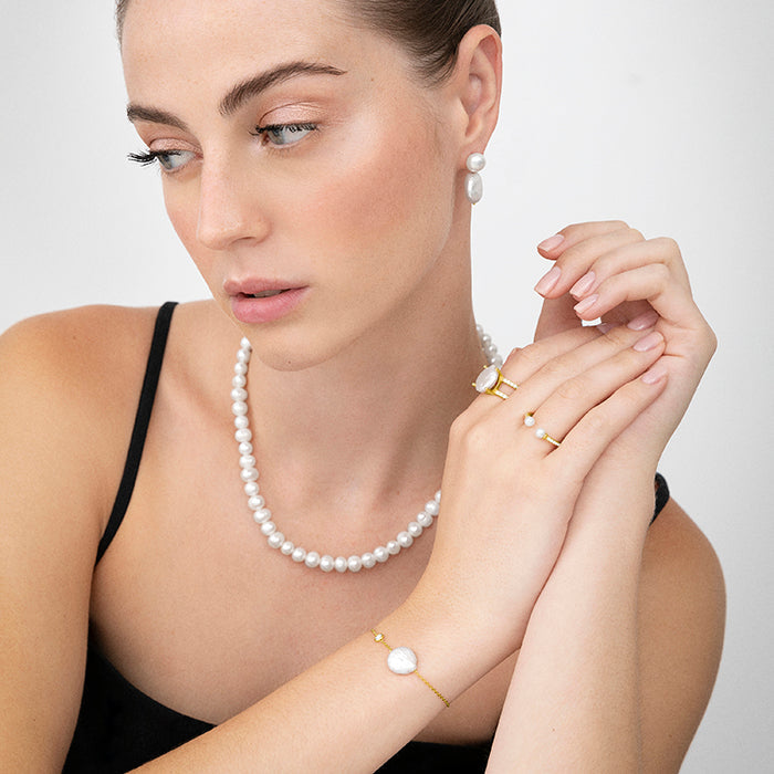 Collar de Plata de Ley 925 con Perla Blanca acabado en oro amarillo 18K - Kipepeo