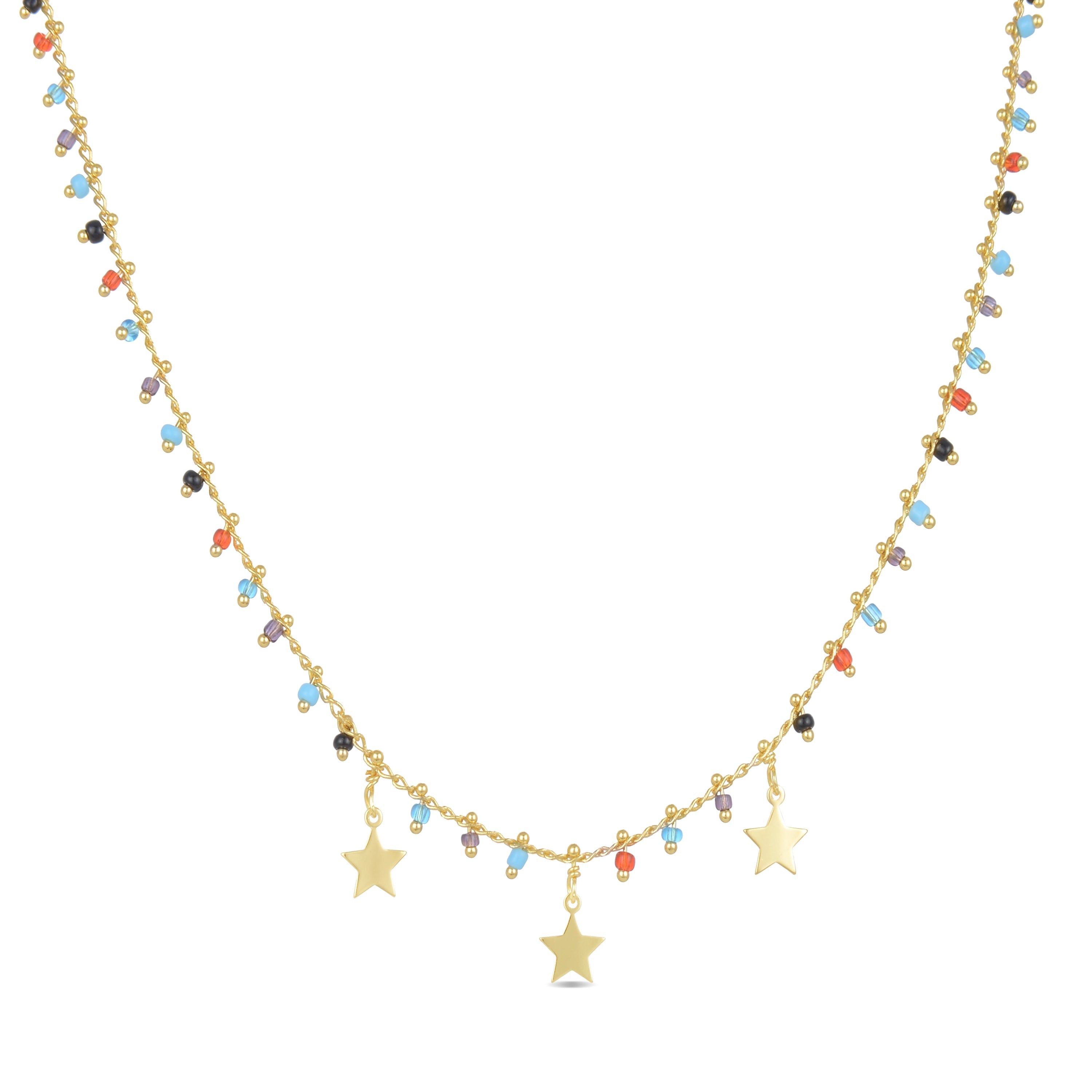 Collar de Plata de Ley 925 con Cuarzo Hidrotermal Multicolor acabado en oro amarillo 18K - Beos