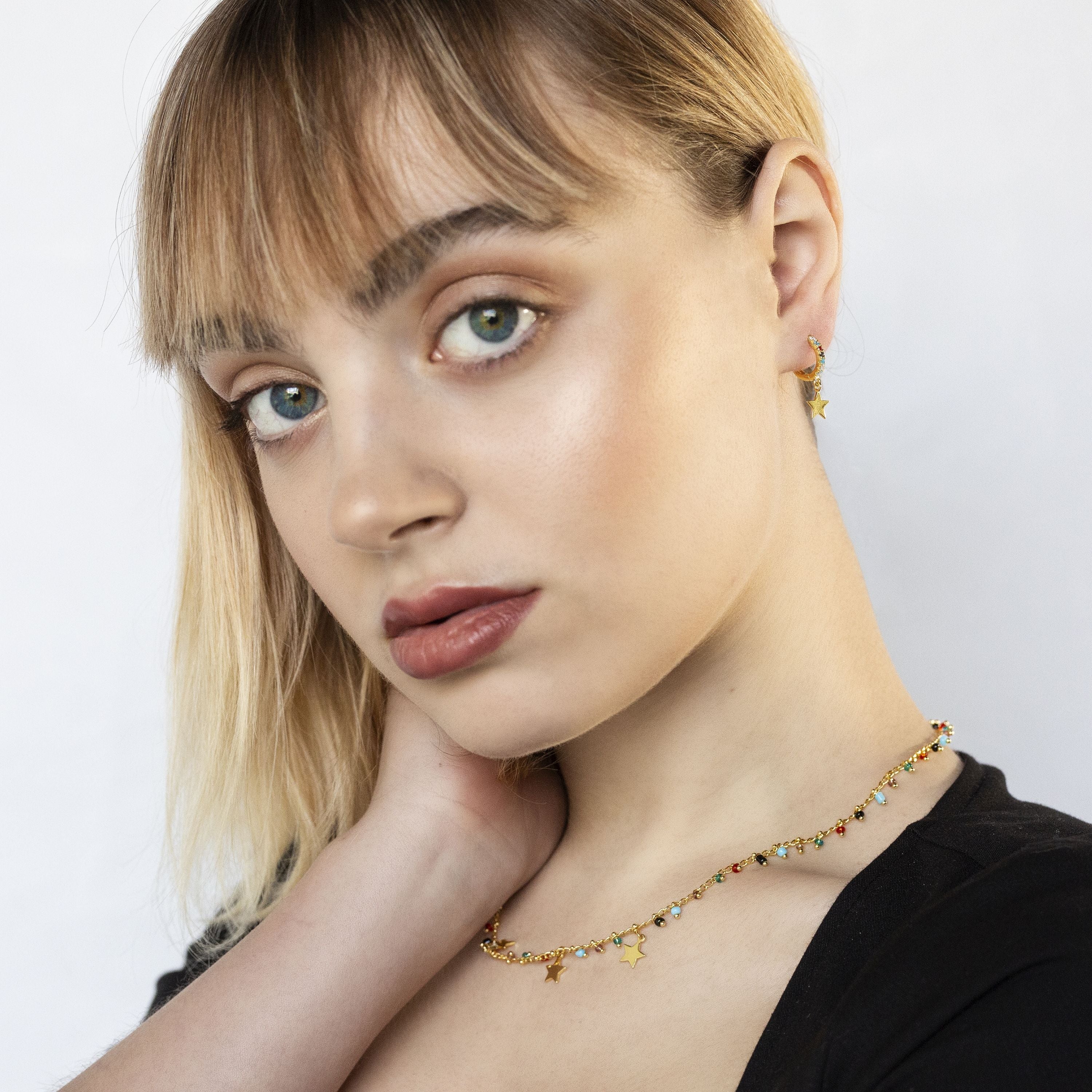 Collar de Plata de Ley 925 con Cuarzo Hidrotermal Multicolor acabado en oro amarillo 18K - Beos