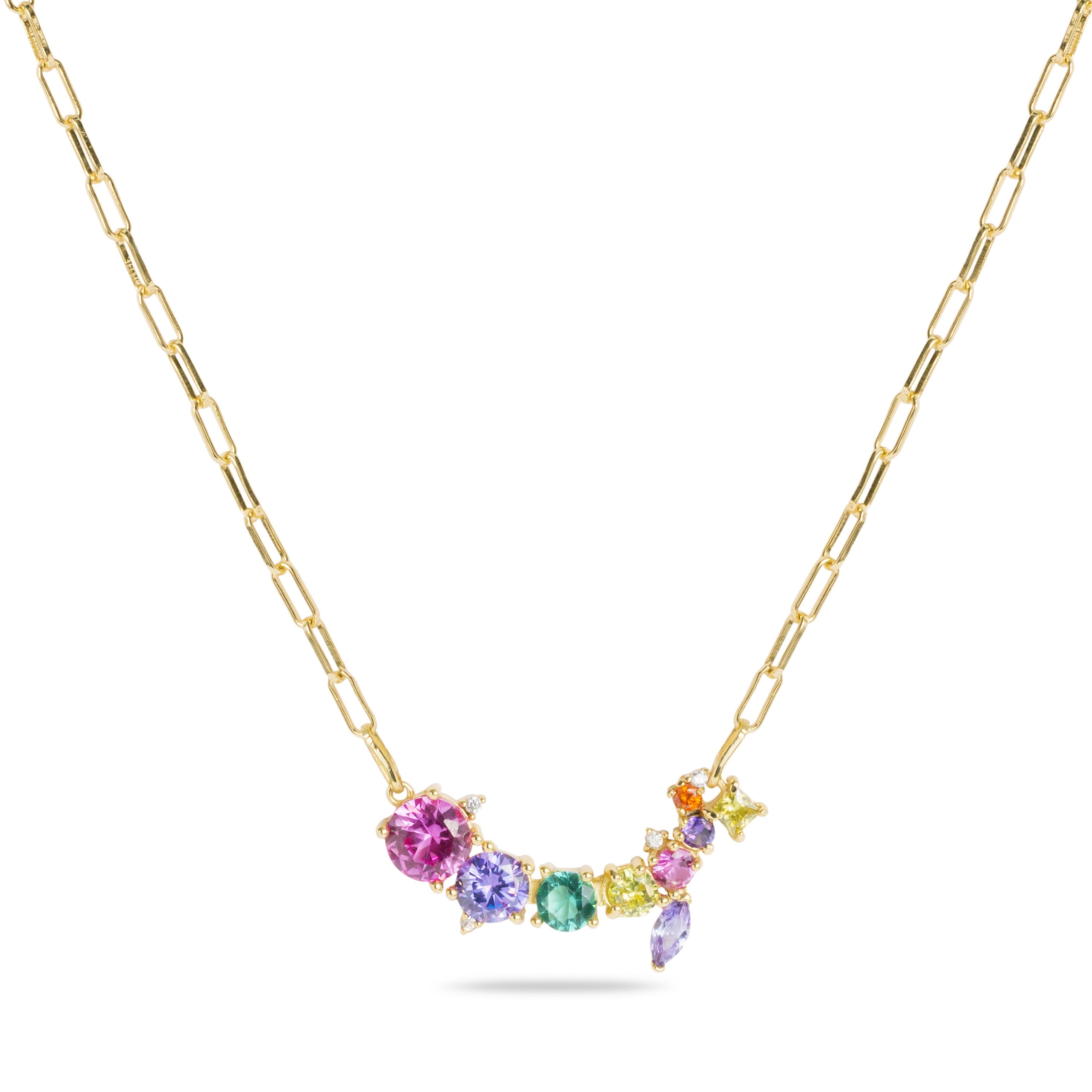 Collar de Plata de Ley 925 con Circonita Multicolor acabado en oro amarillo 18K - Melith