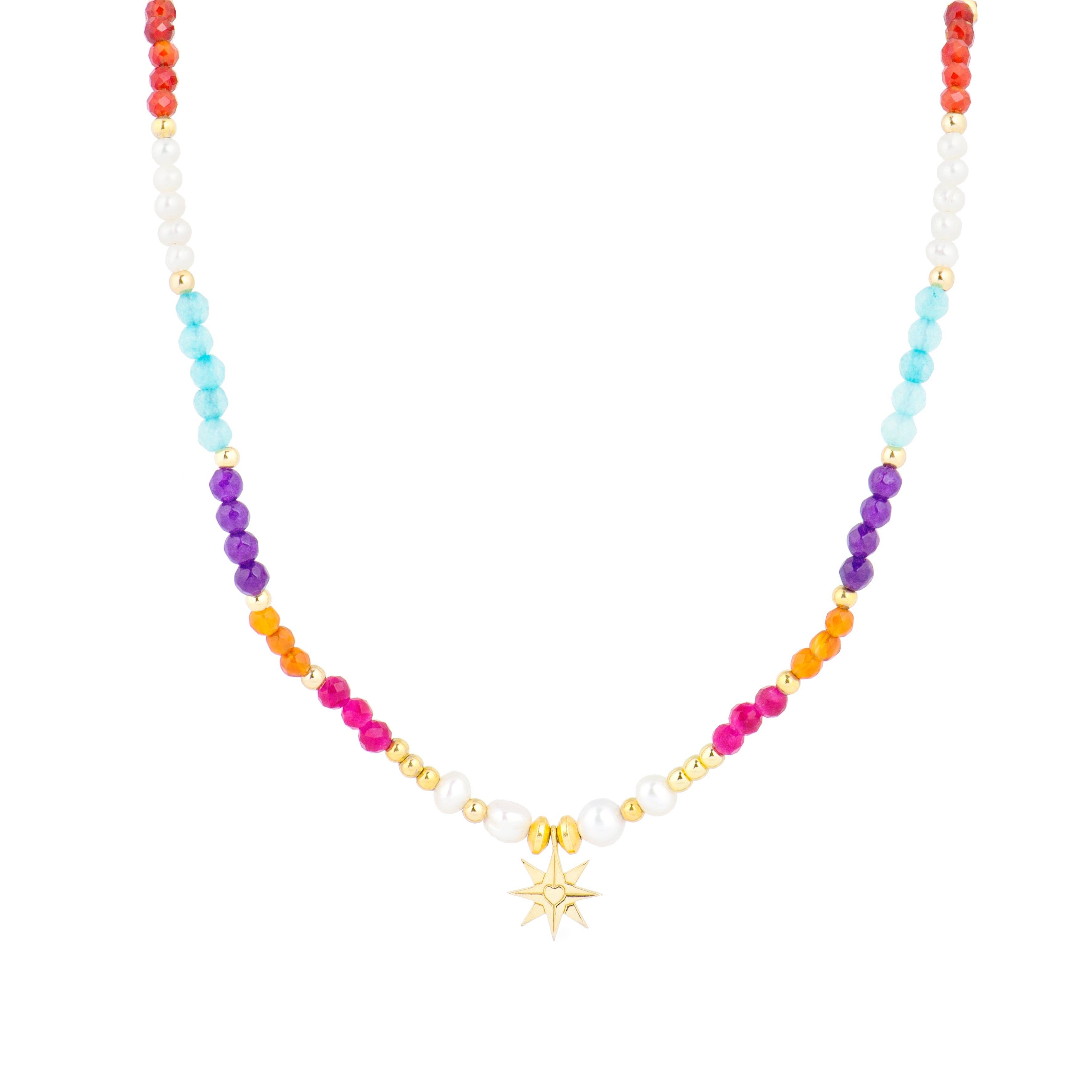 Collar de Plata de Ley 925 con Cristal Multicolor acabado en oro amarillo 18K - Shasha