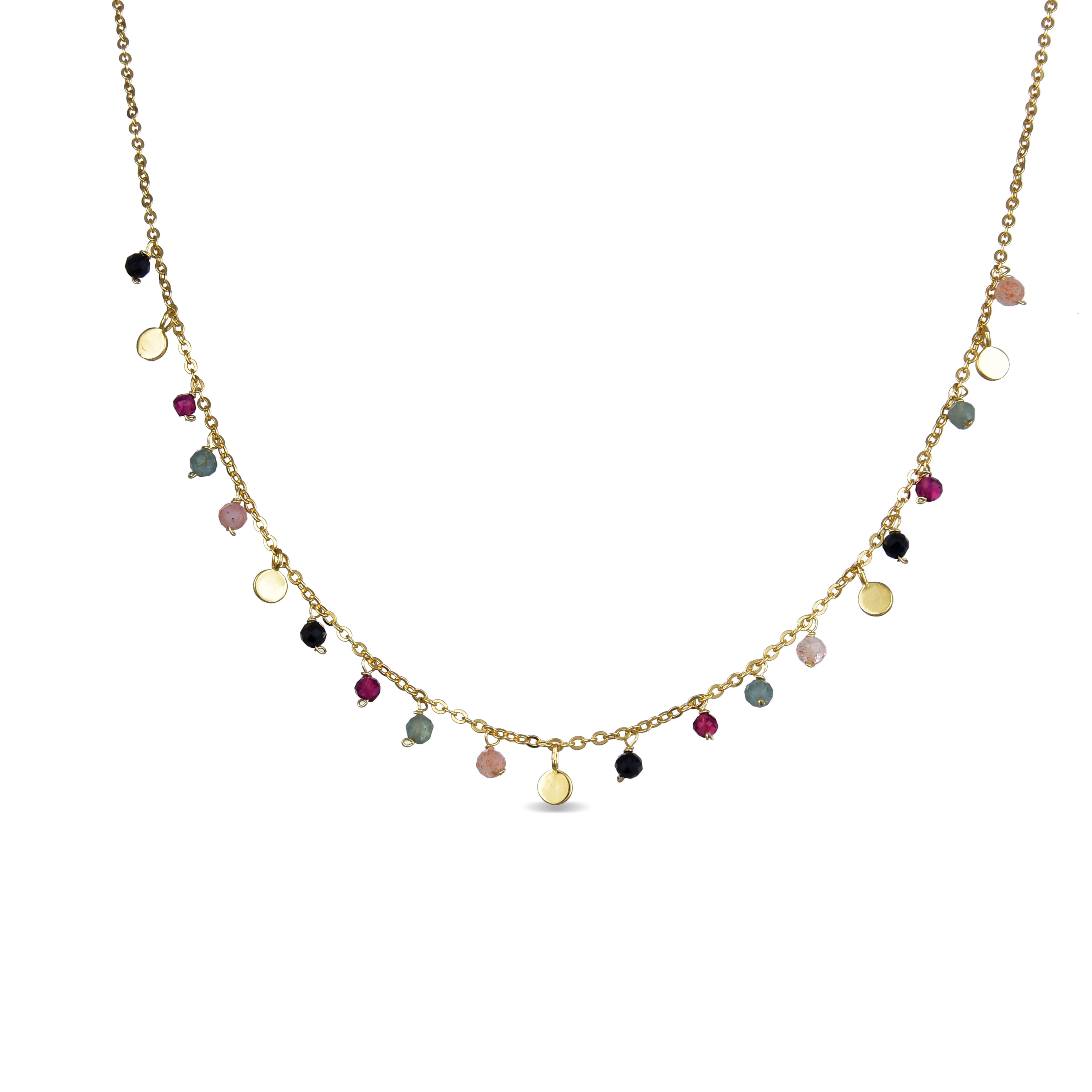 Collar de Plata de Ley 925 con Cristal Multicolor acabado en oro amarillo 18K - Natsad