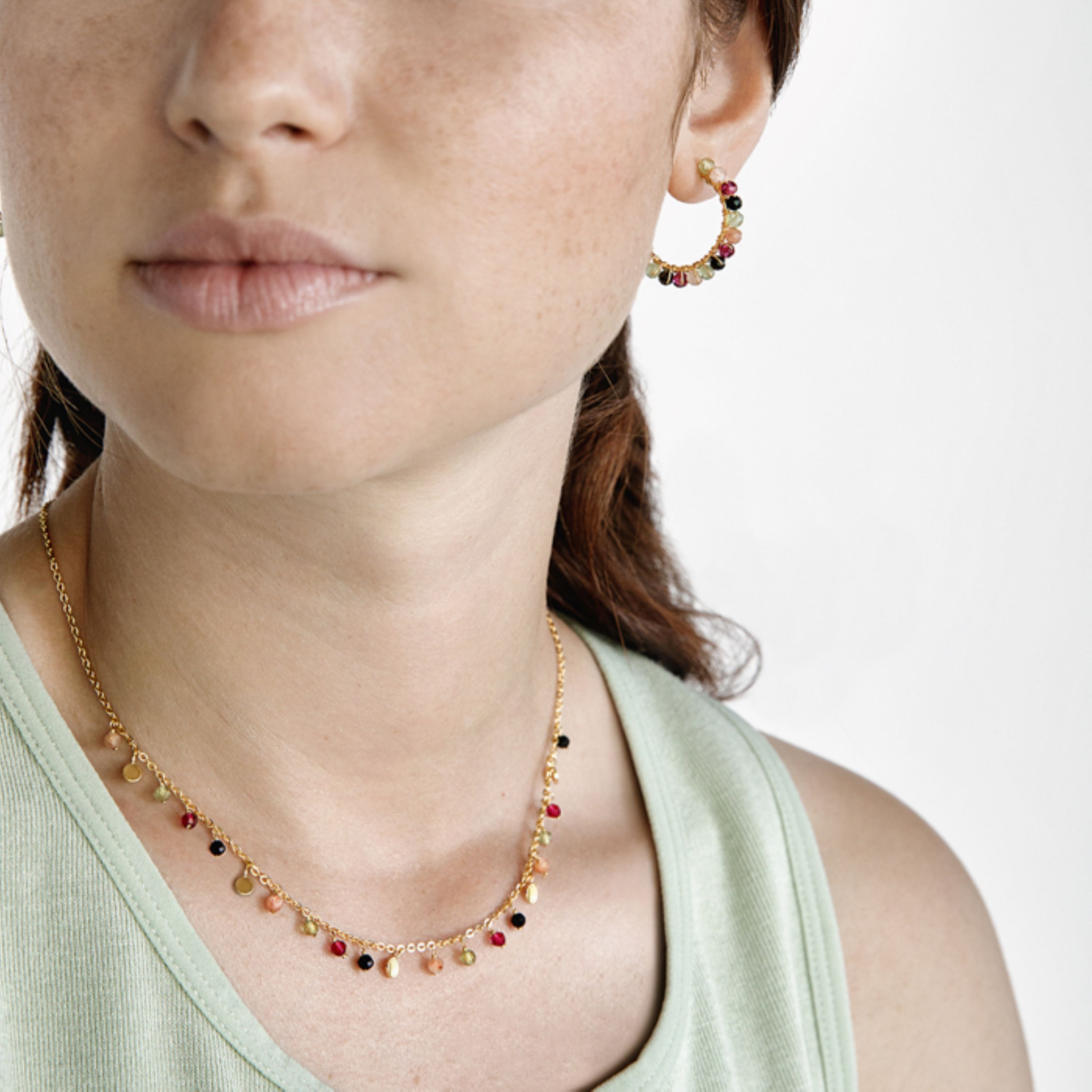 Collar de Plata de Ley 925 con Cristal Multicolor acabado en oro amarillo 18K - Natsad