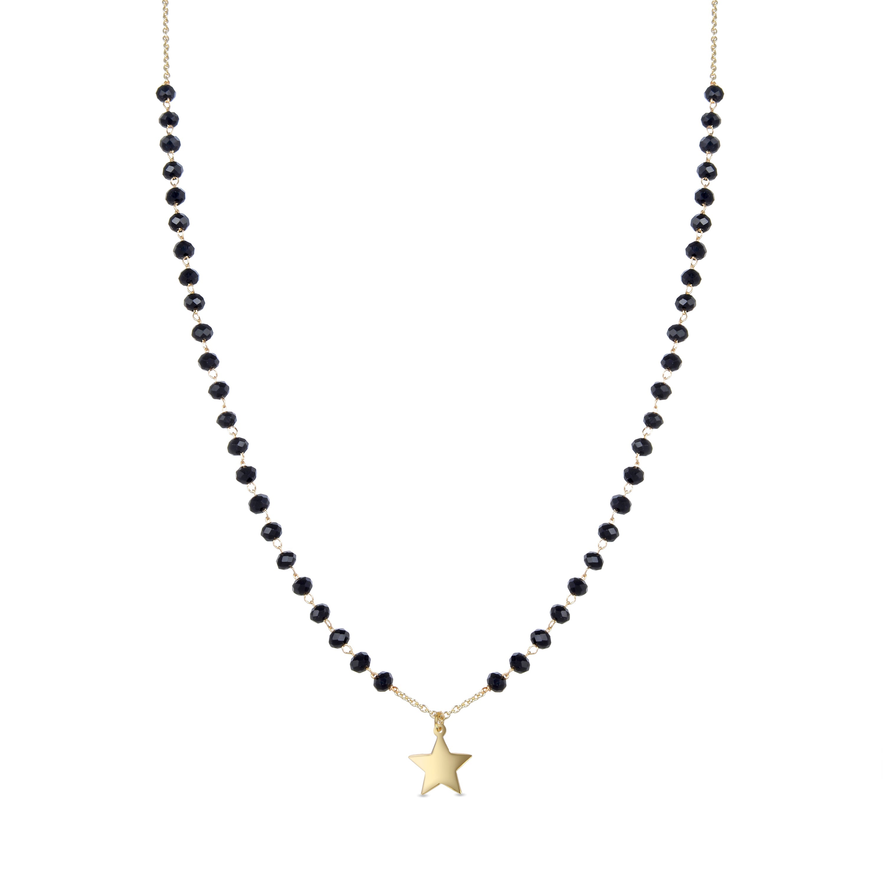 Collar de Plata de Ley 925 con Cristal Negro acabado en oro amarillo 18K - Mileu