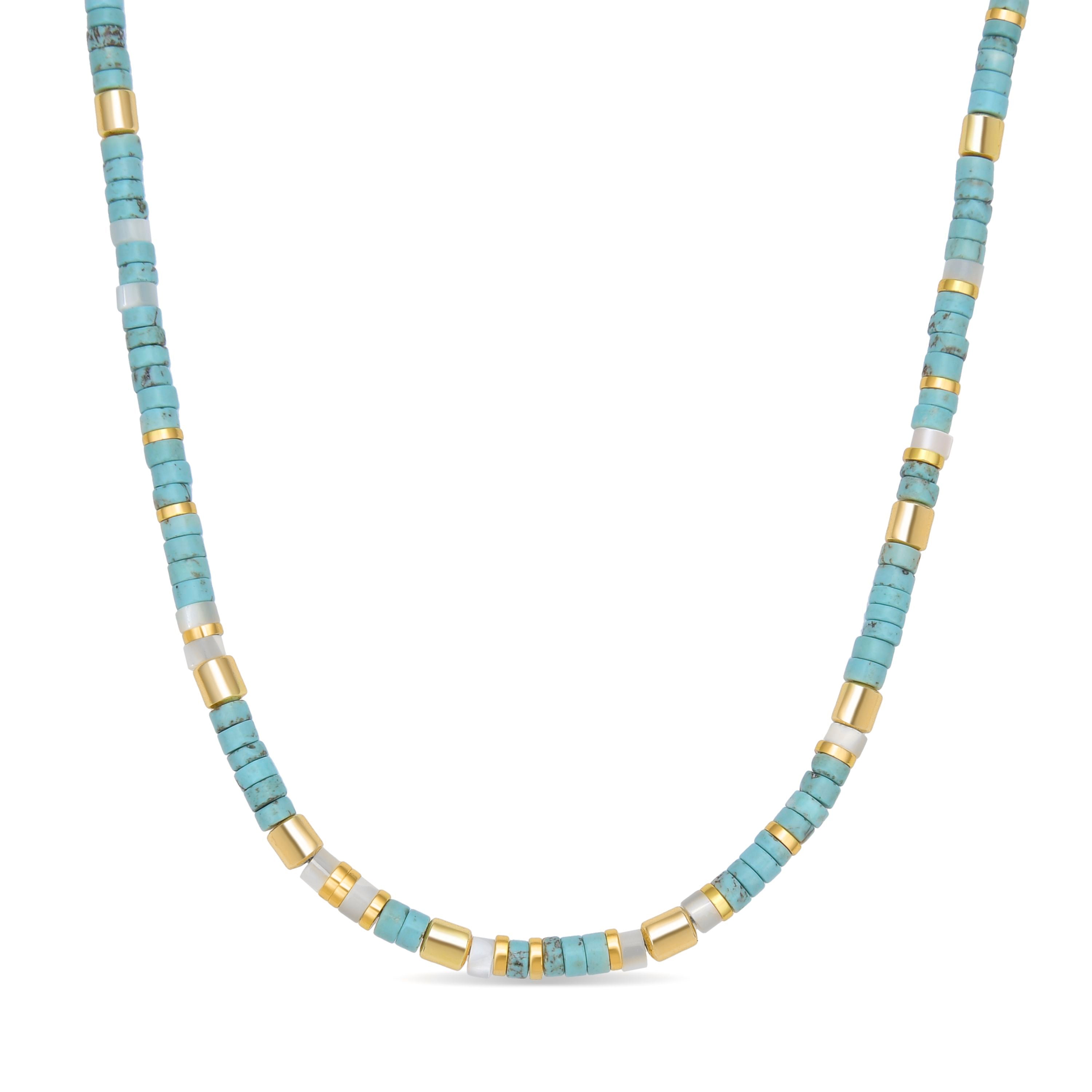 Collar de Plata de Ley 925 con Turquesa acabado en oro amarillo 18K - Ihun