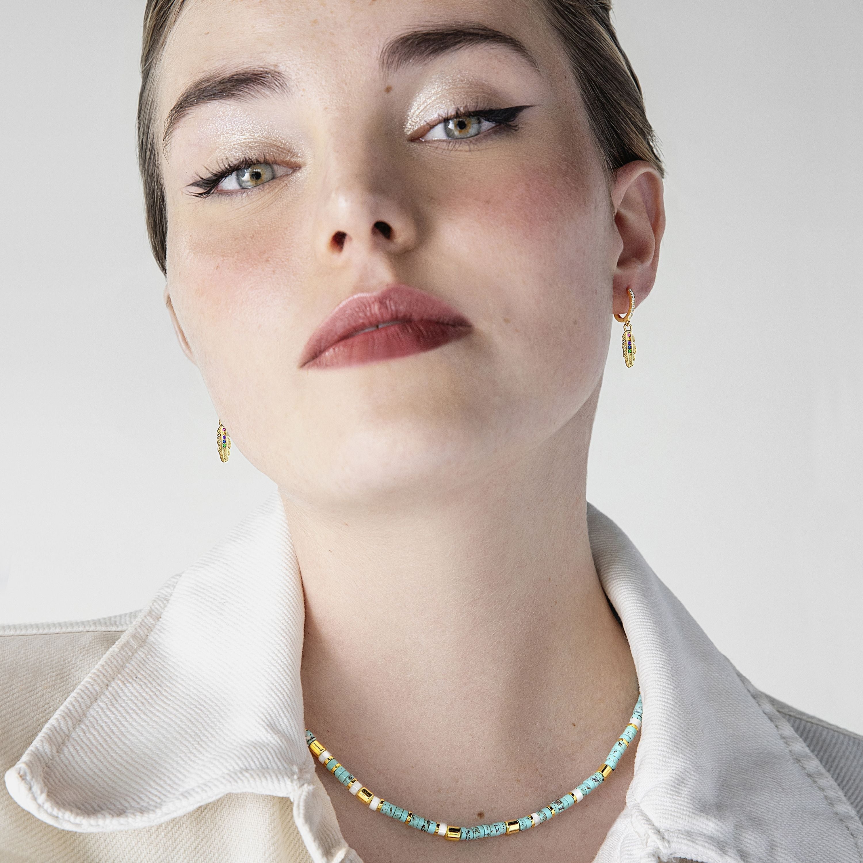 Collar de Plata de Ley 925 con Turquesa acabado en oro amarillo 18K - Ihun