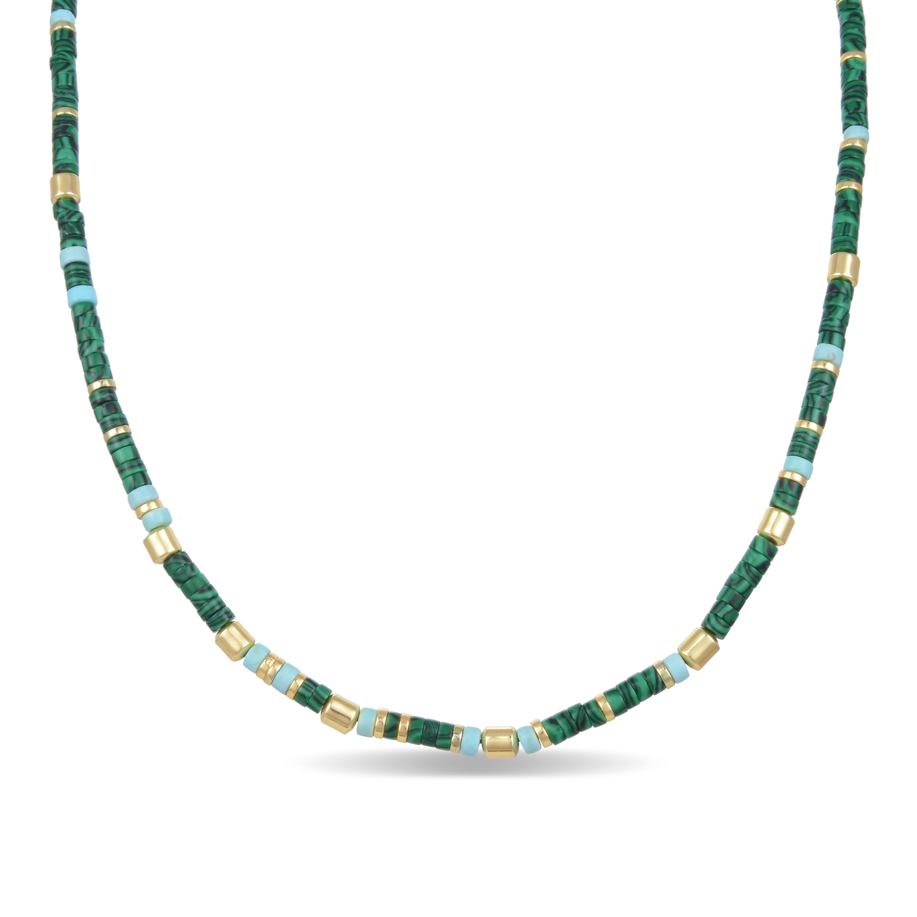 Collar de Plata de Ley 925 con Malaquita acabado en oro amarillo 18K - Ihun