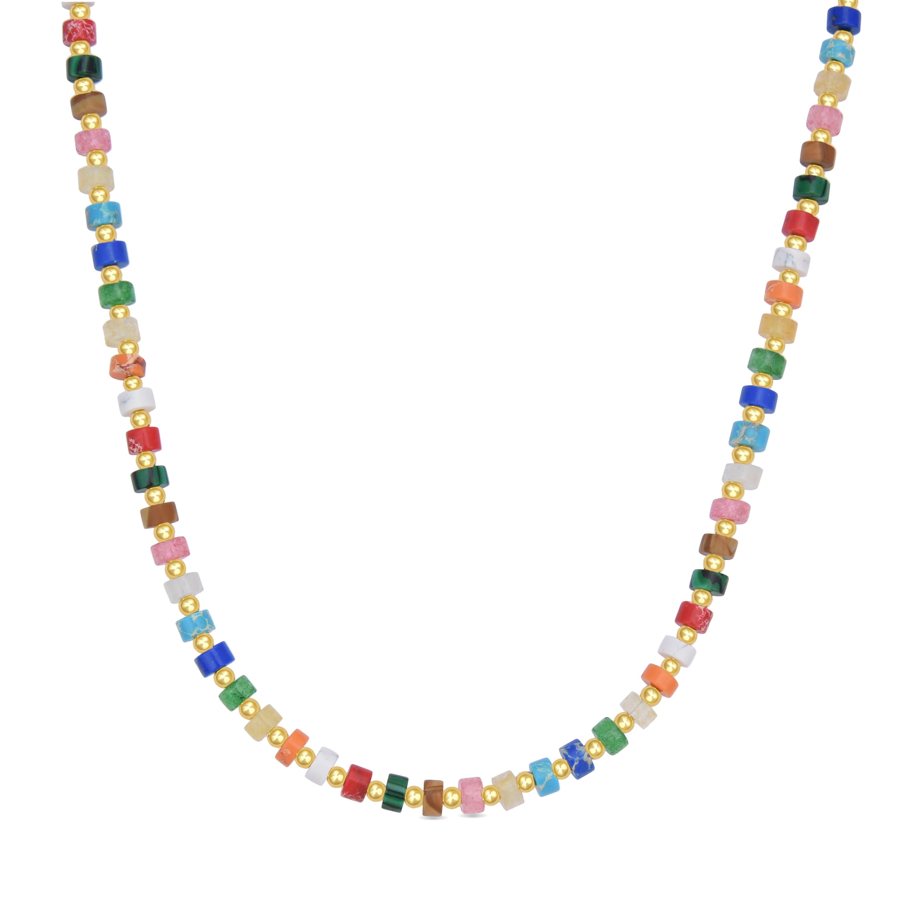 Collar de Plata de Ley 925 con Cristal Multicolor acabado en oro amarillo 18K - Ihun