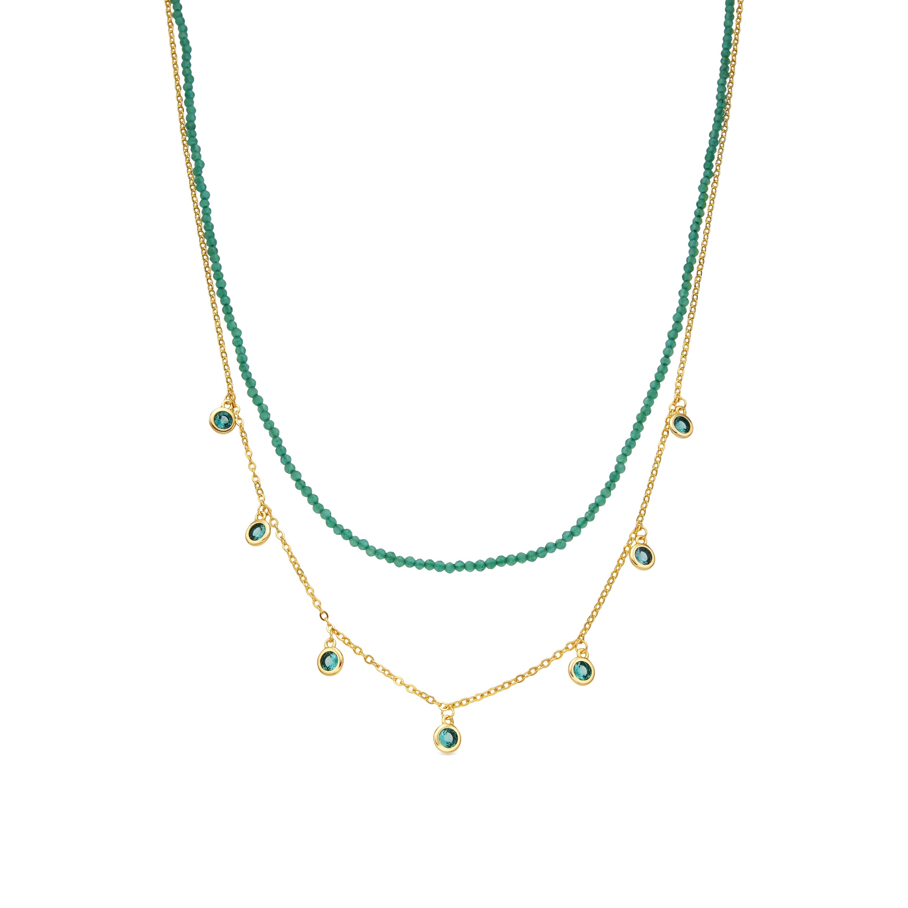 Collar de Plata de Ley 925 y Circonita Esmeralda acabado oro amarillo de 18k - Zaru