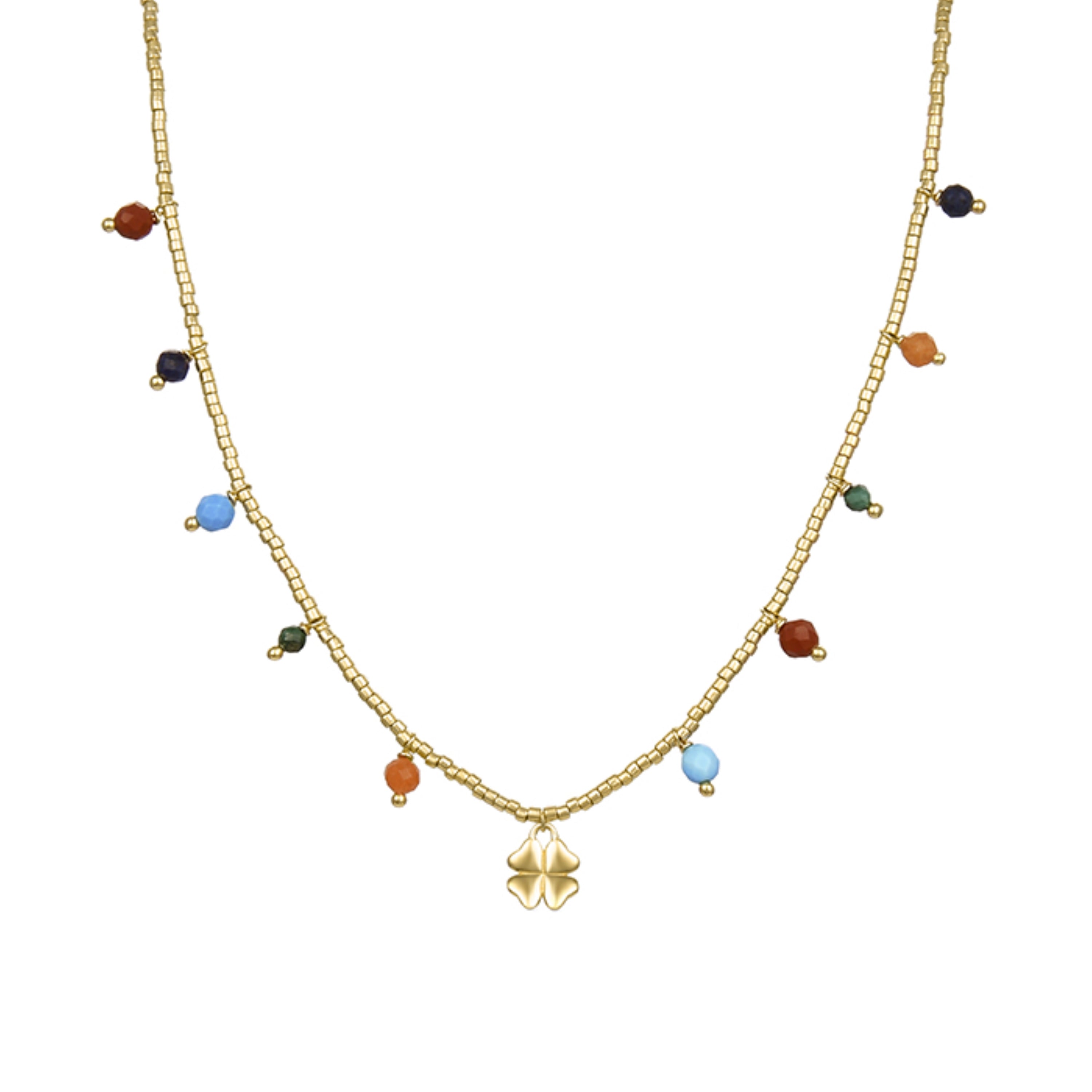 Collar de Plata de Ley 925 con Multicolor Piedra Natural acabado en oro amarillo 18K - Laila