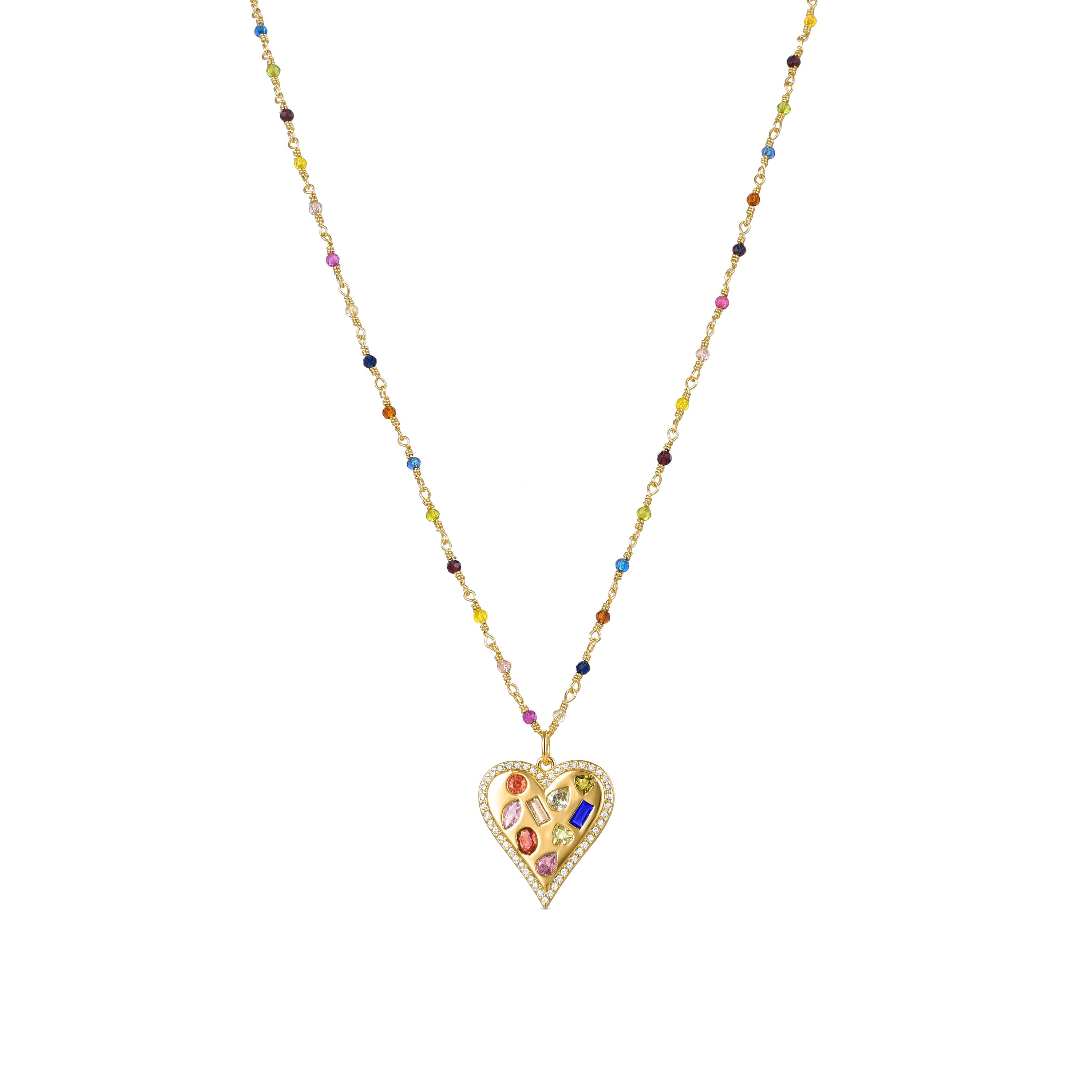 Collar de Plata de Ley 925 con Circonita Multicolor acabado en oro amarillo 18K - Hamka