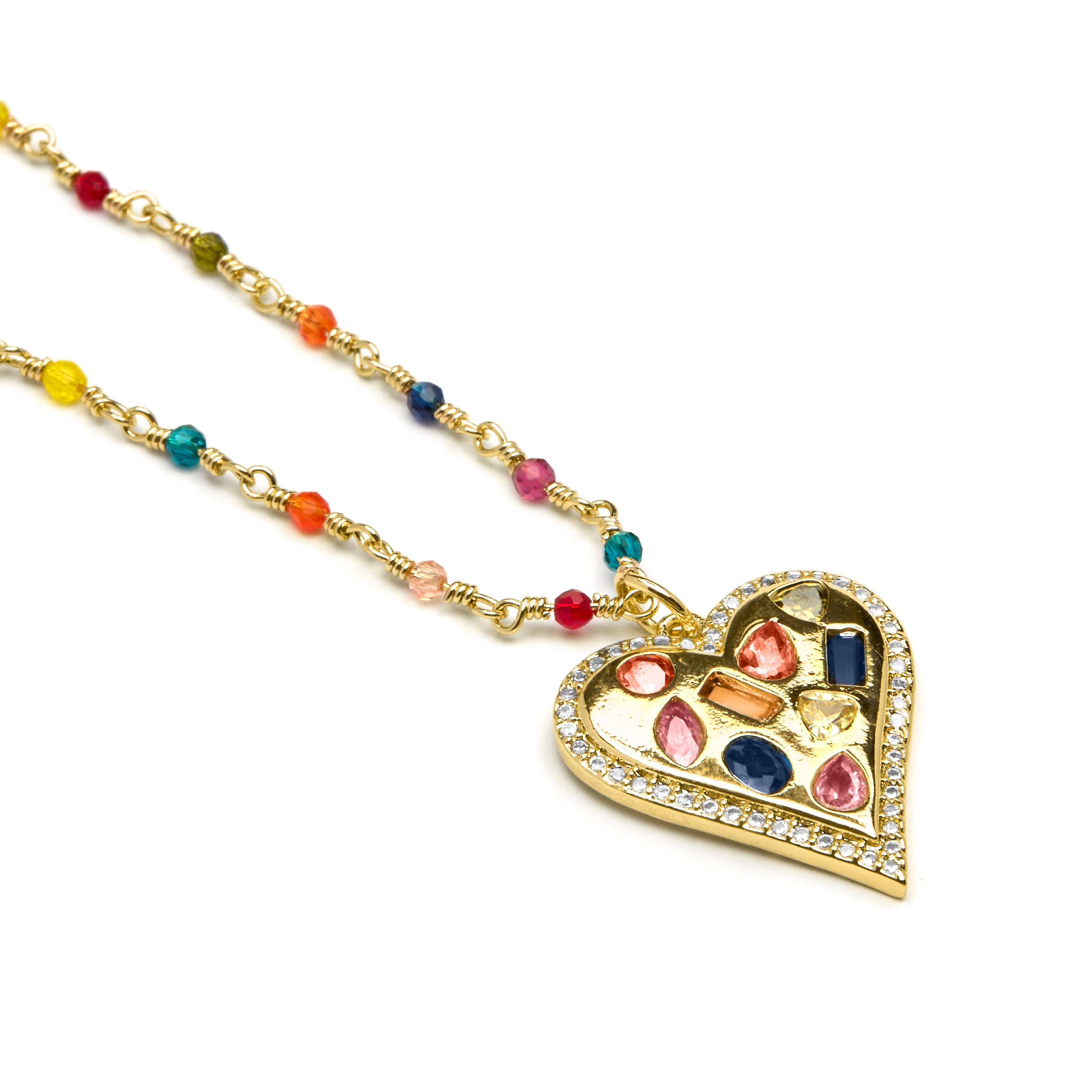Collar de Plata de Ley 925 con Circonita Multicolor acabado en oro amarillo 18K - Hamka