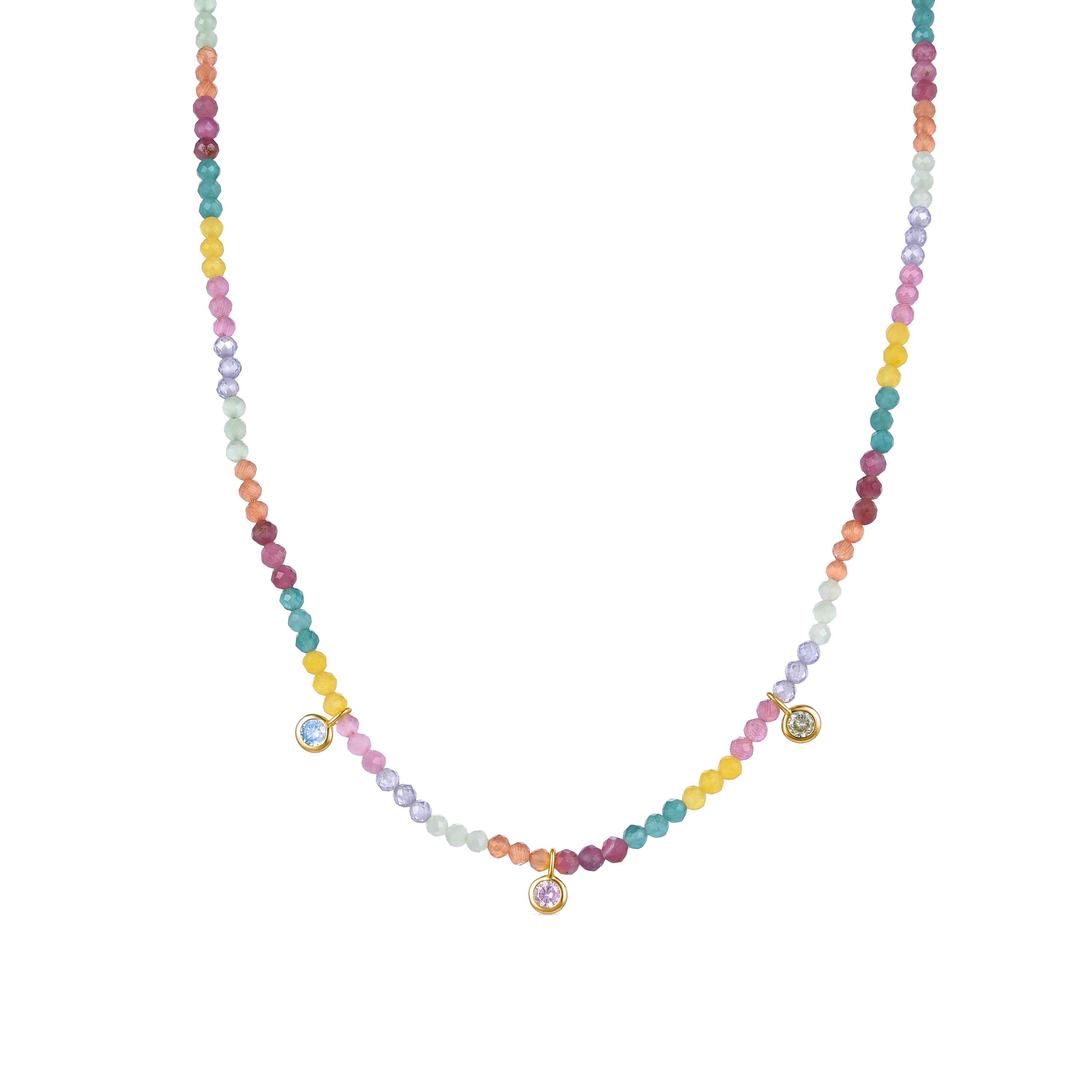 Collar de Plata de Ley 925 con Circonita Multicolor acabado en oro amarillo 18K - Ruane