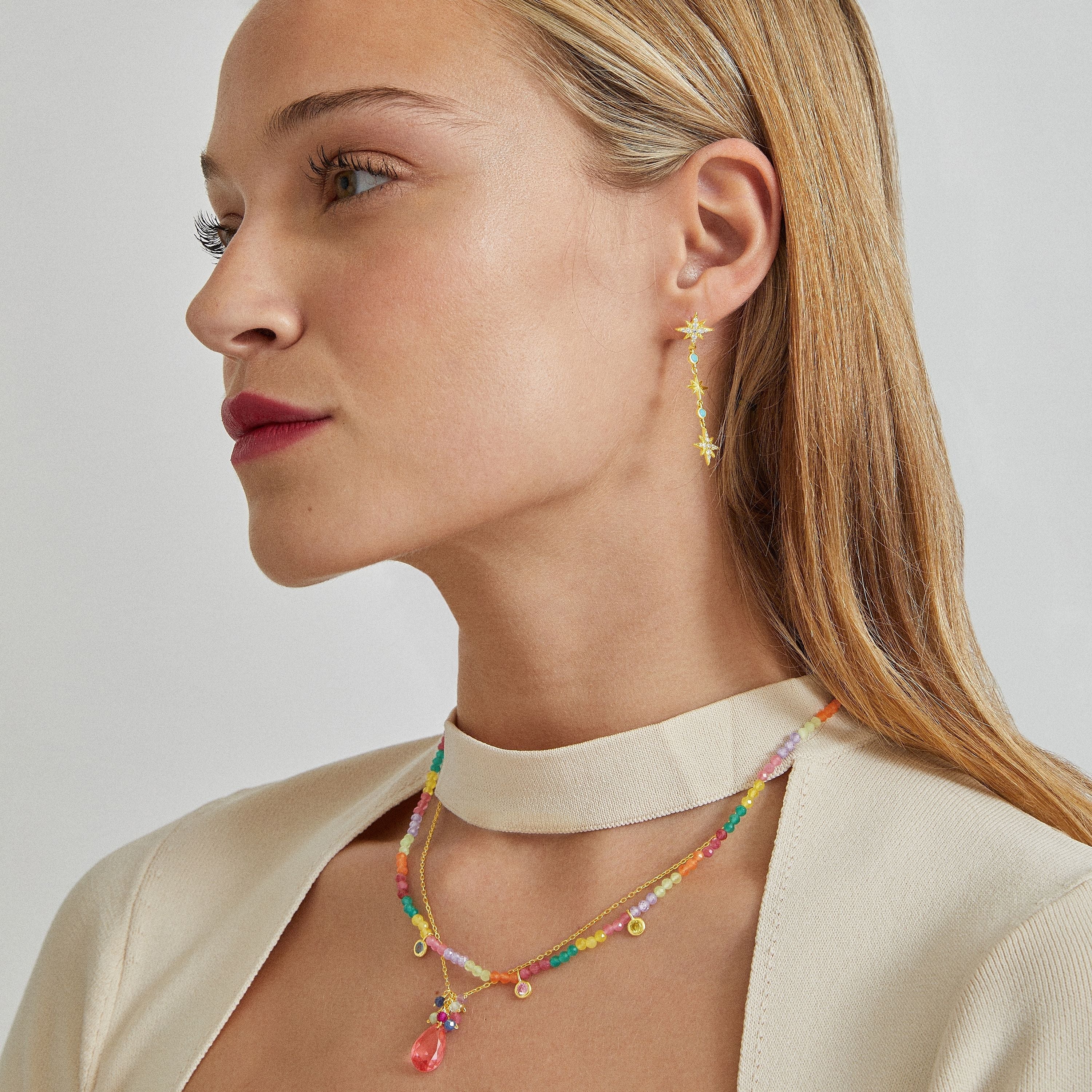 Collar de Plata de Ley 925 con Circonita Multicolor acabado en oro amarillo 18K - Ruane