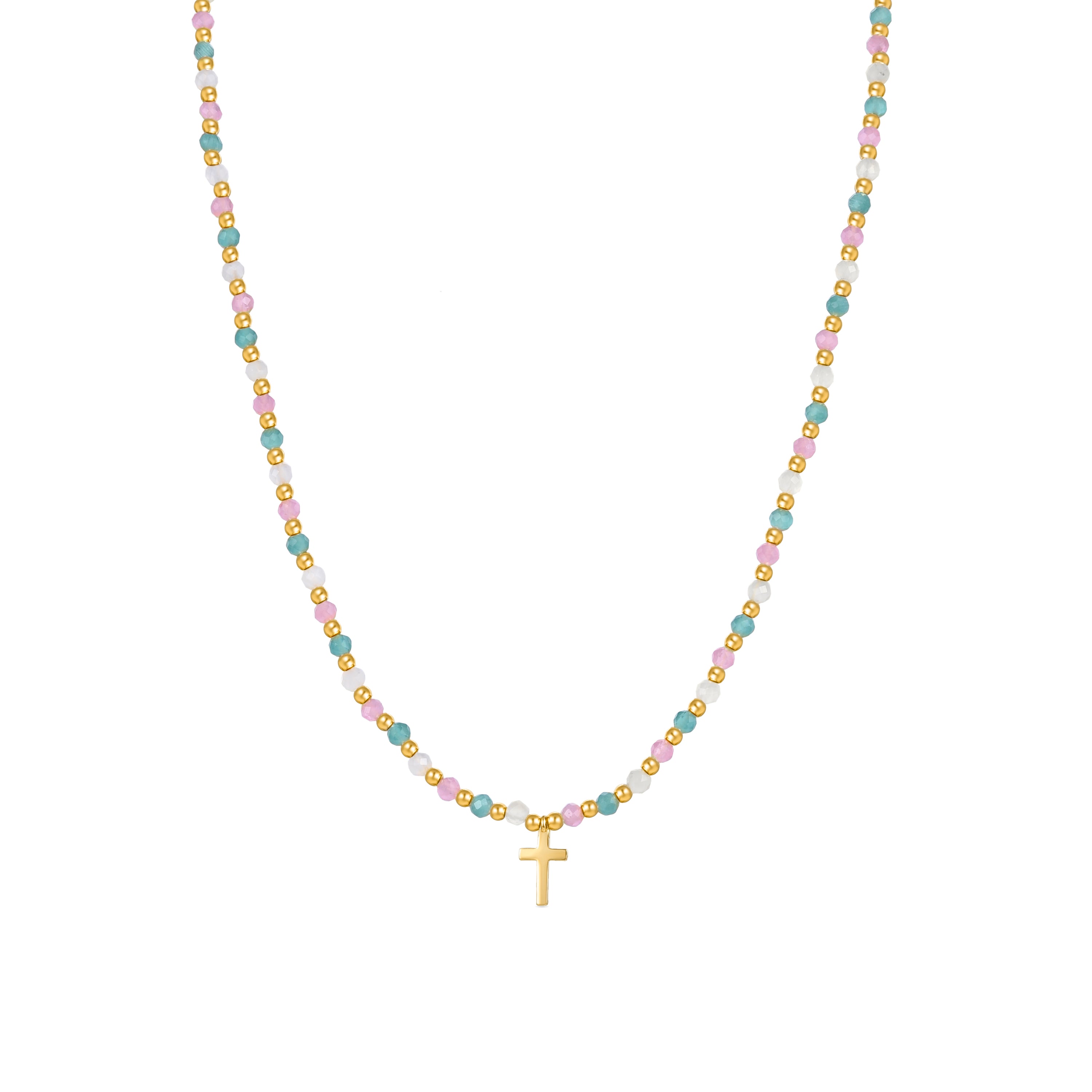 Collar de Plata de Ley 925 con Cristal Multicolor acabado en oro amarillo 18K - Liwa