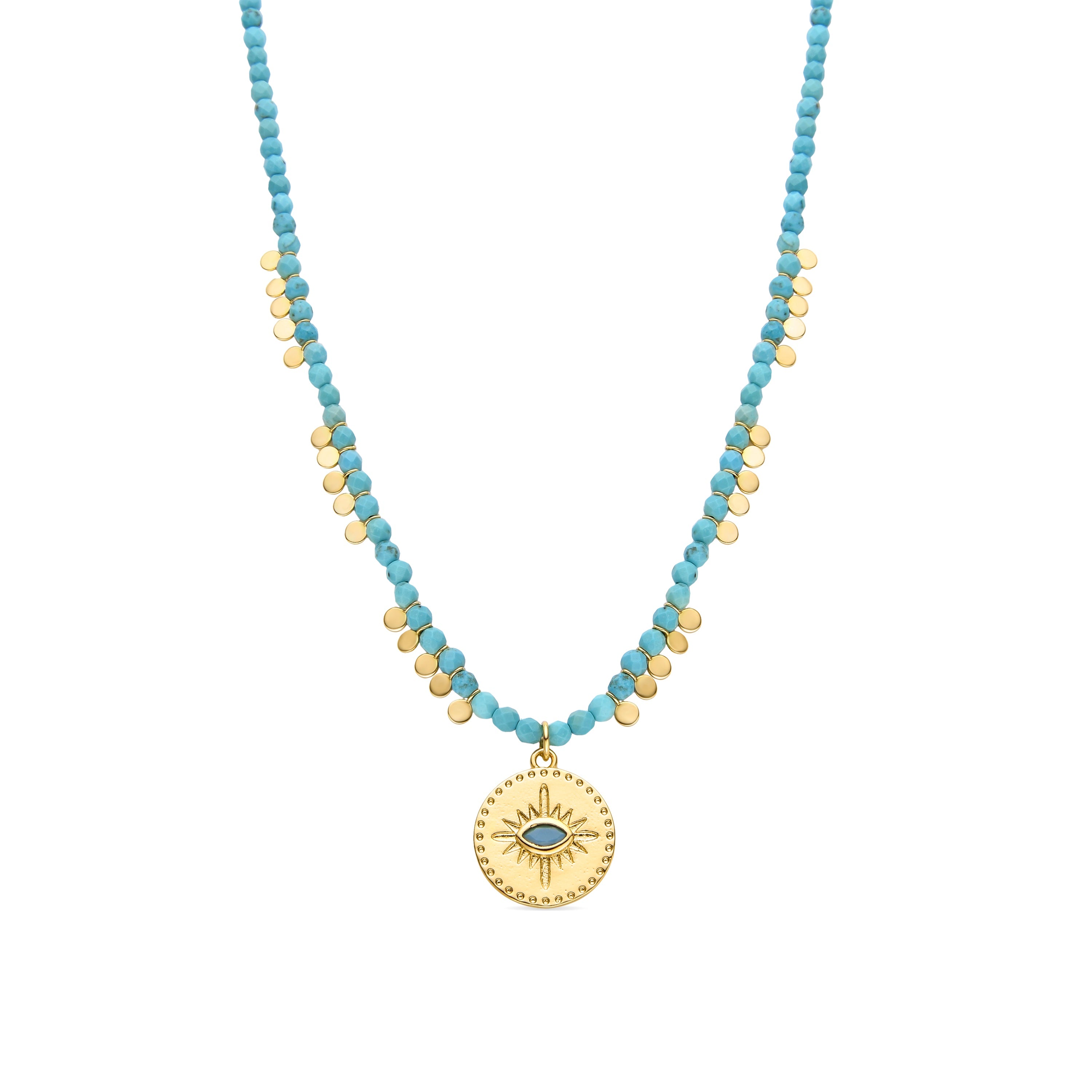 Collar de Plata de Ley 925 con Turquesa acabado en oro amarillo 18K - Arleo