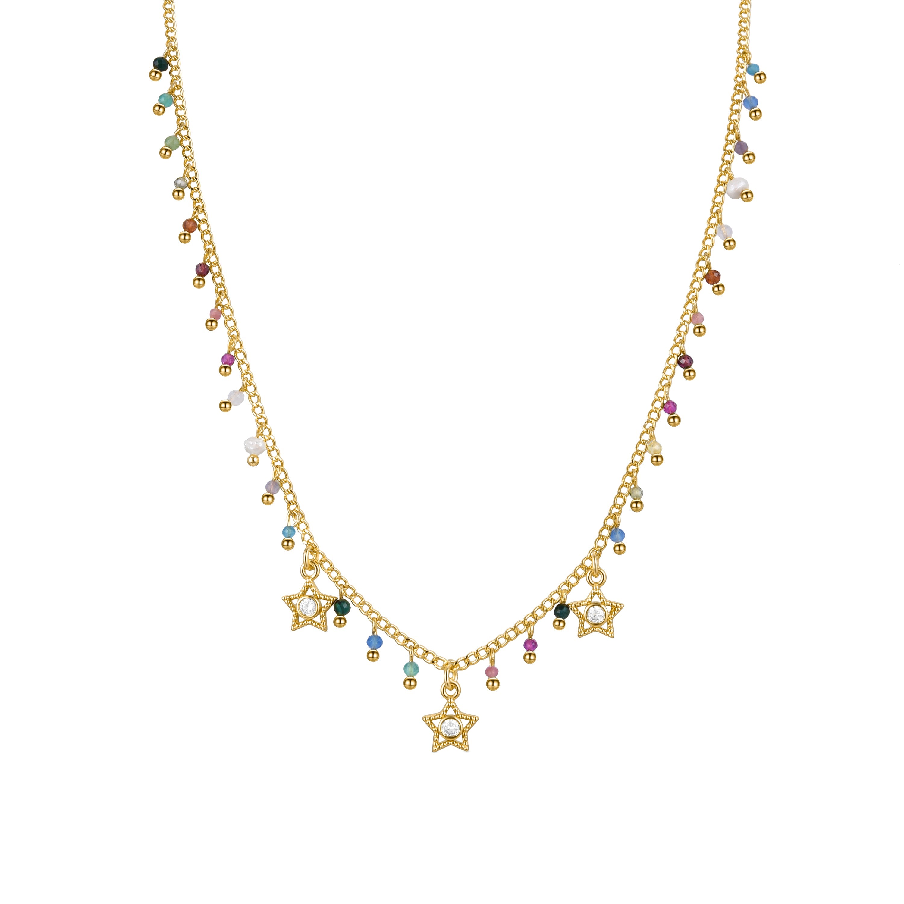 Collar de Plata de Ley 925 con Cristal Multicolor acabado en oro amarillo 18K - Sesse