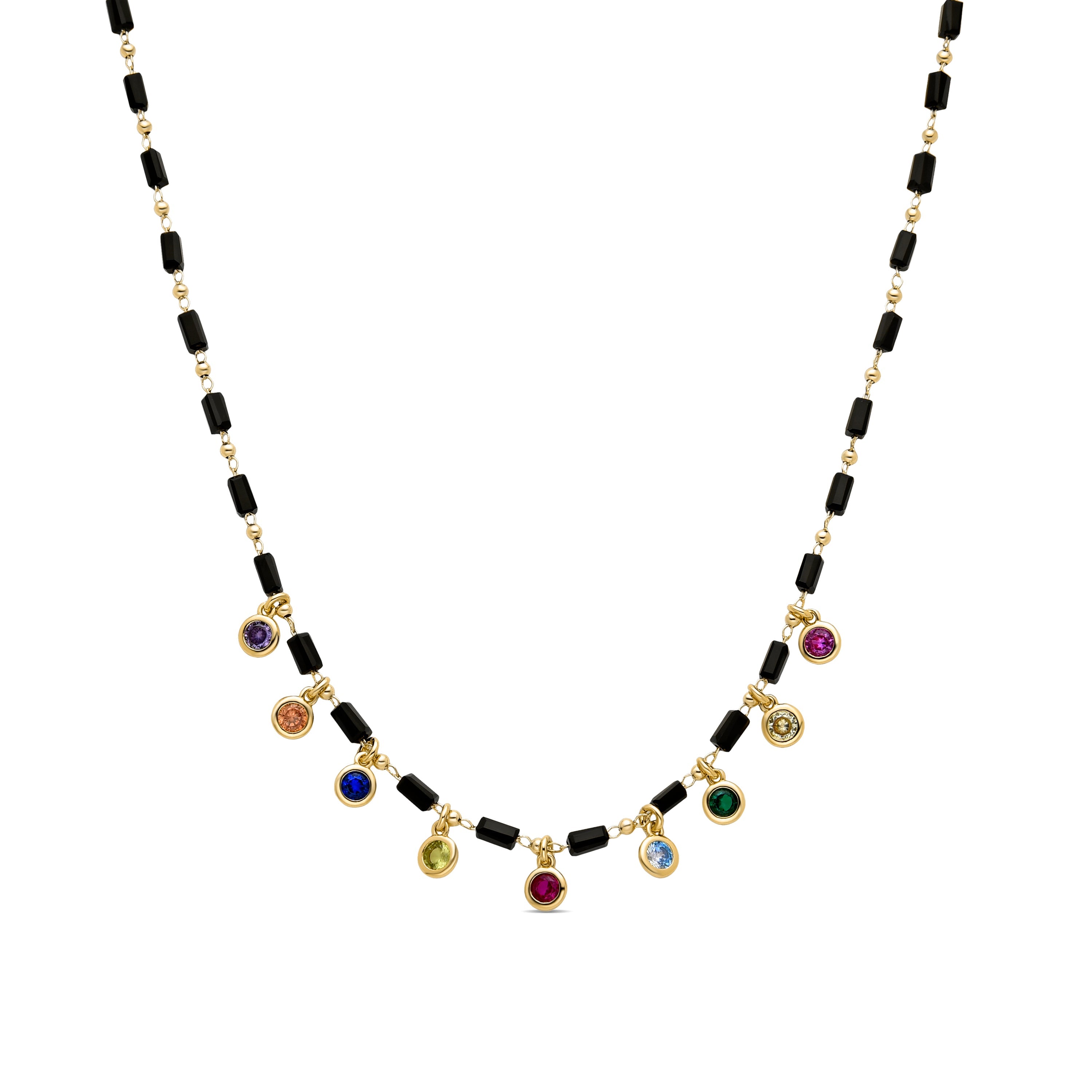 Collar de Plata de Ley 925 con Circonita Multicolor acabado en oro amarillo 18K - Vusak