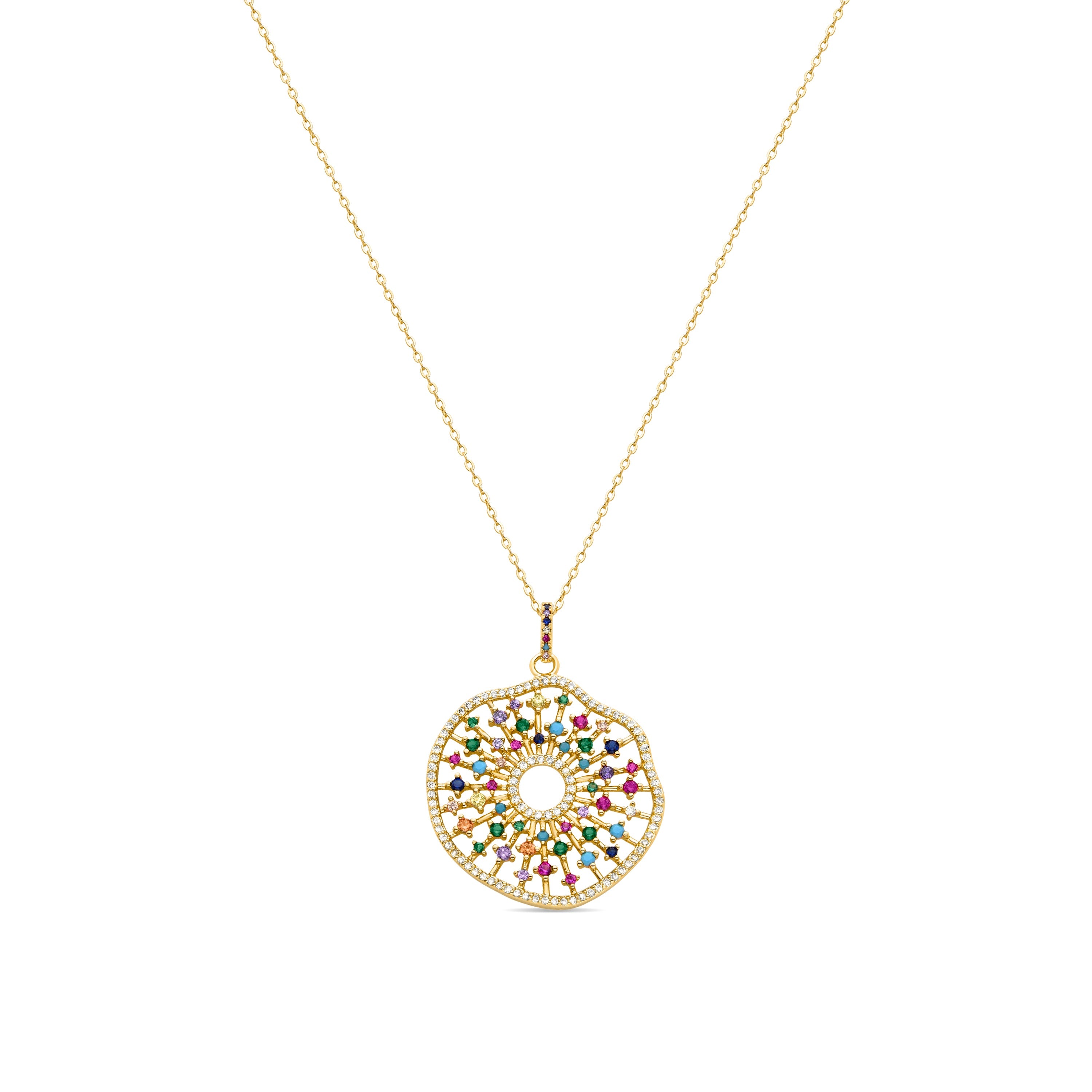 Collar de Plata de Ley 925 con Circonita Multicolor acabado en oro amarillo 18K - Xodoa