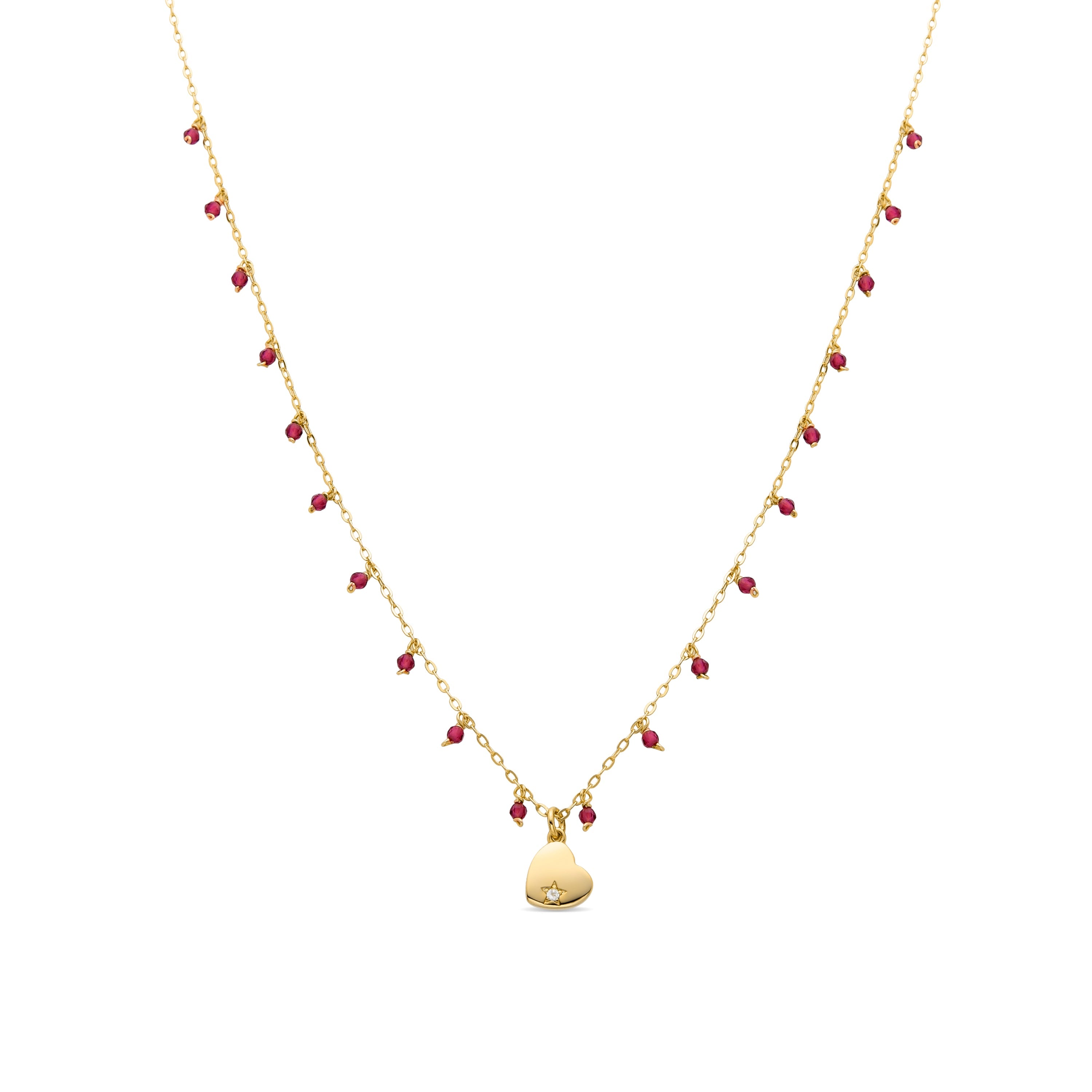 Collar de Plata de Ley 925 con Cristal Rojo acabado en oro amarillo 18K - Erilah