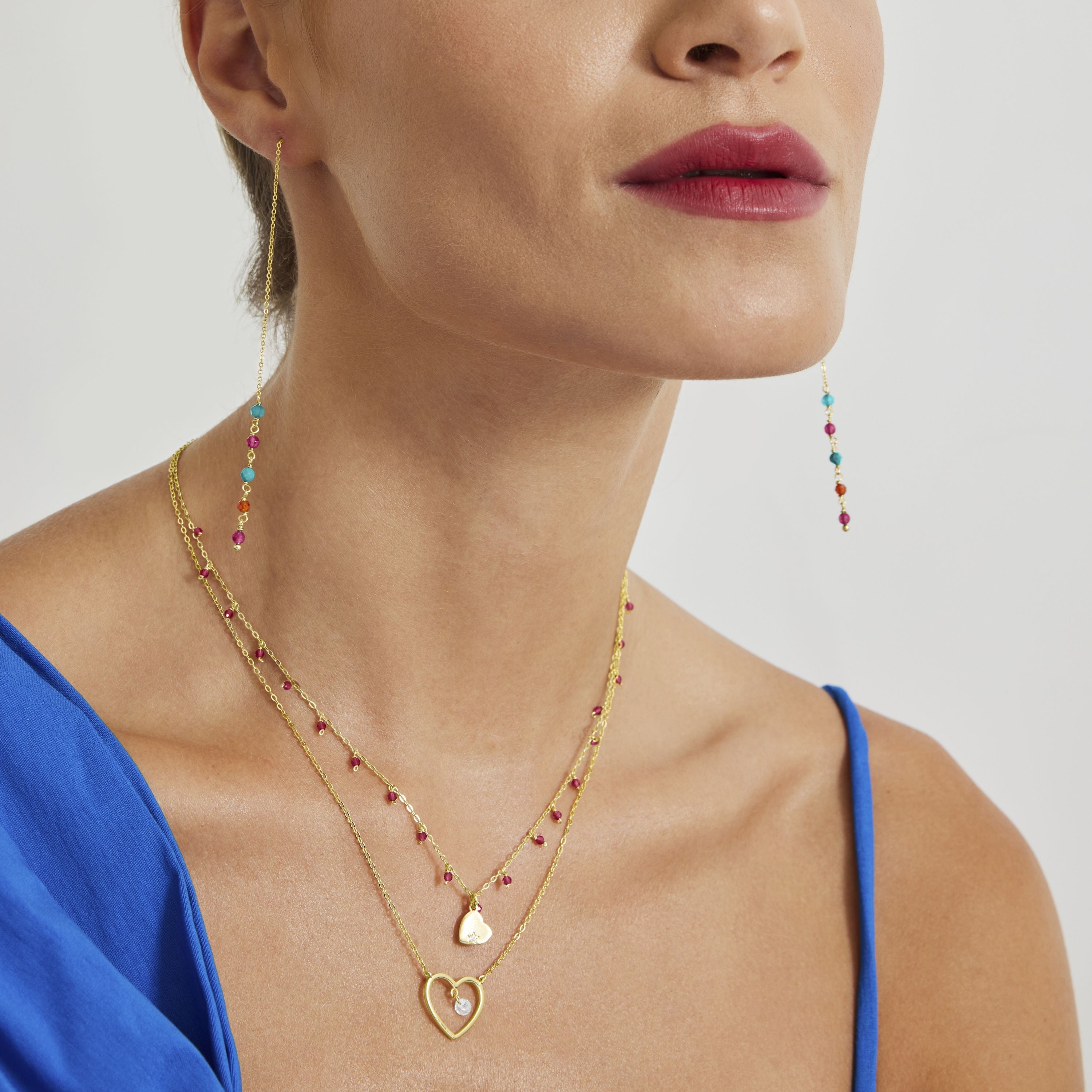 Collar de Plata de Ley 925 con Cristal Rojo acabado en oro amarillo 18K - Erilah