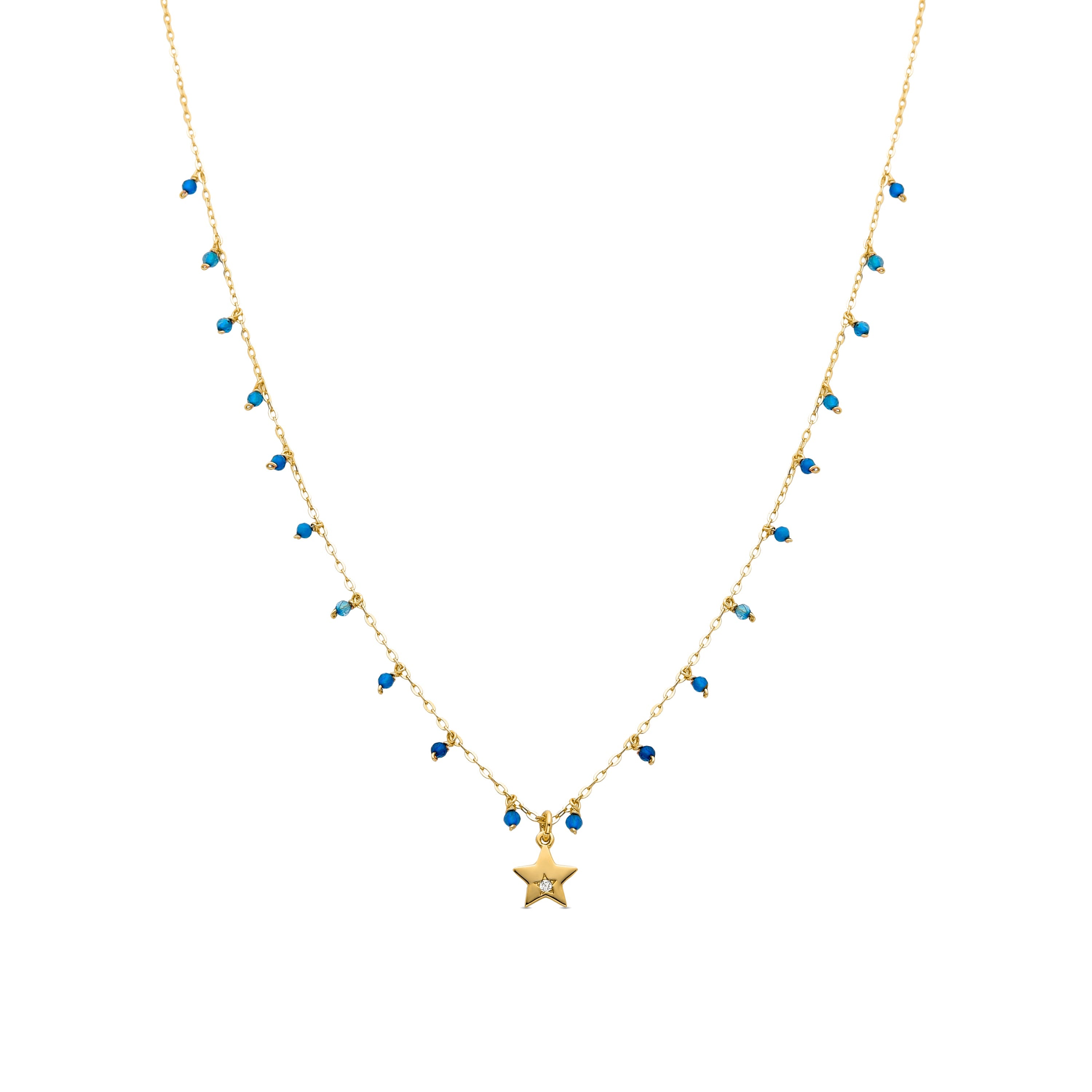 Collar de Plata de Ley 925 con Cristal Azul Oscuro acabado en oro amarillo 18K - Zysuo