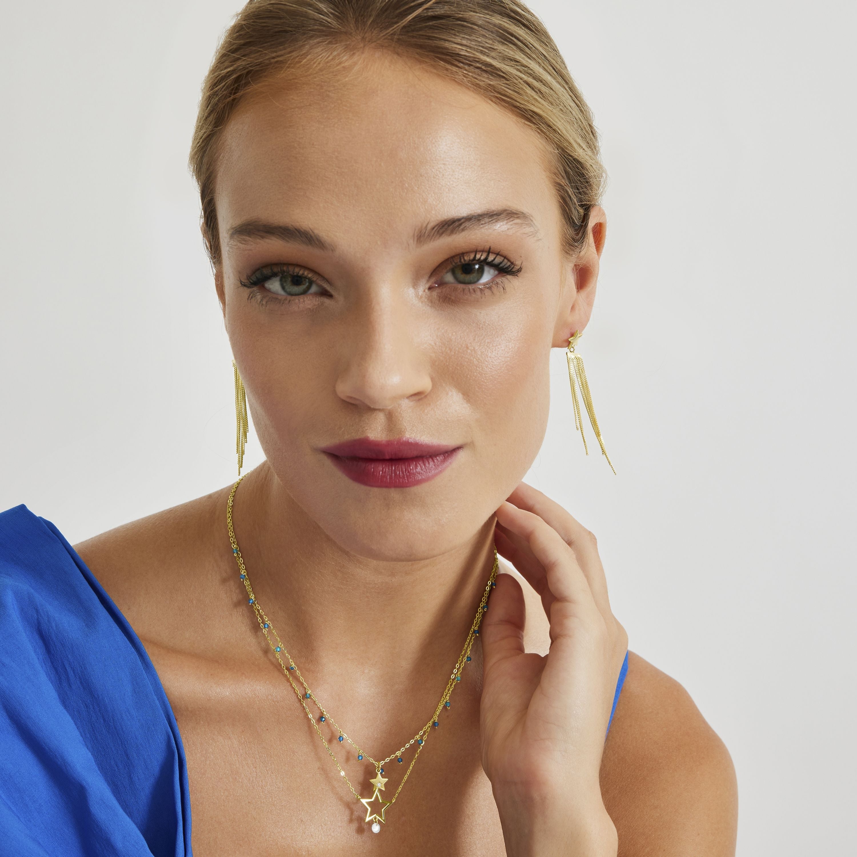 Collar de Plata de Ley 925 con Cristal Azul Oscuro acabado en oro amarillo 18K - Zysuo