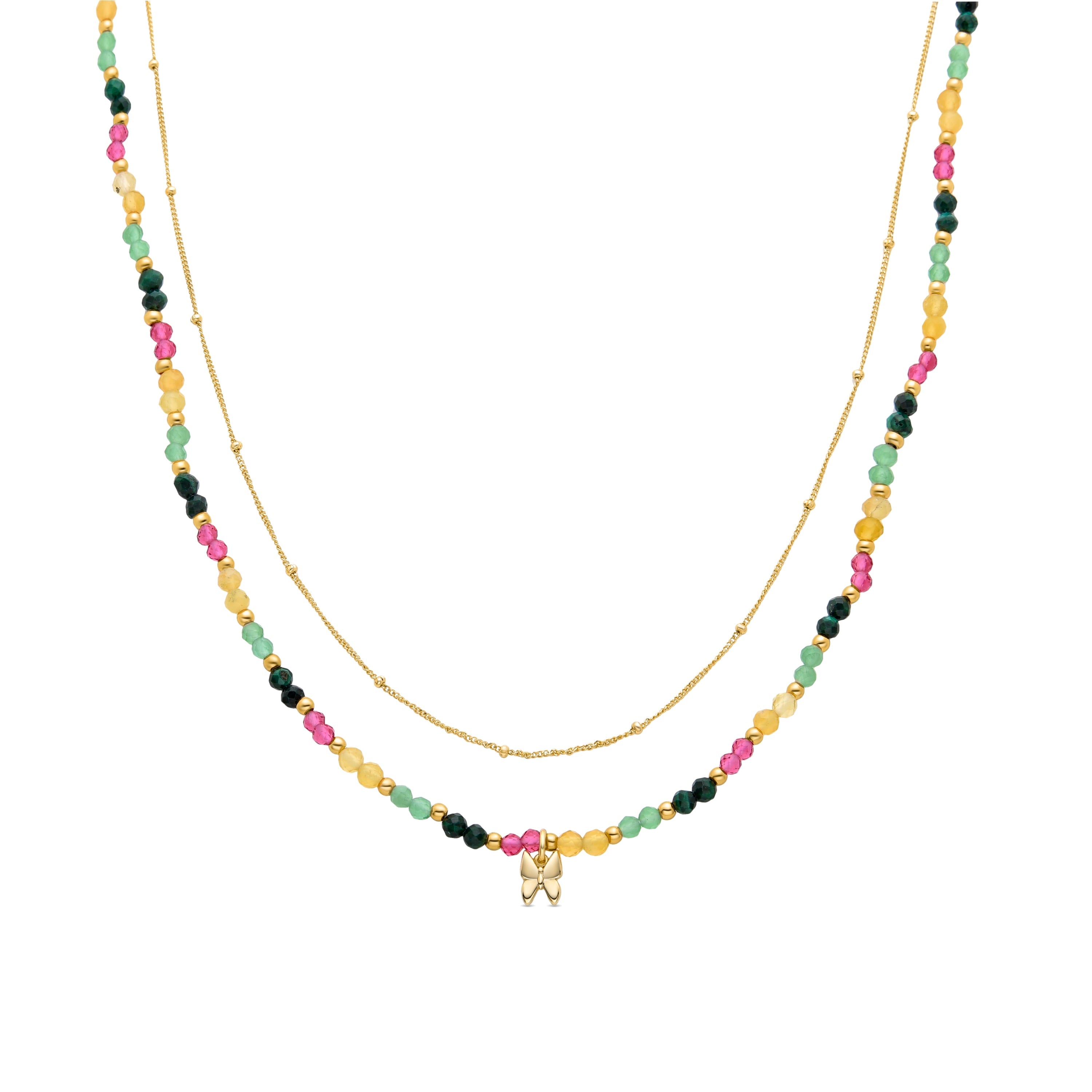 Collar de Plata de Ley 925 con Cristal Verde acabado en oro amarillo 18K - Mariposa