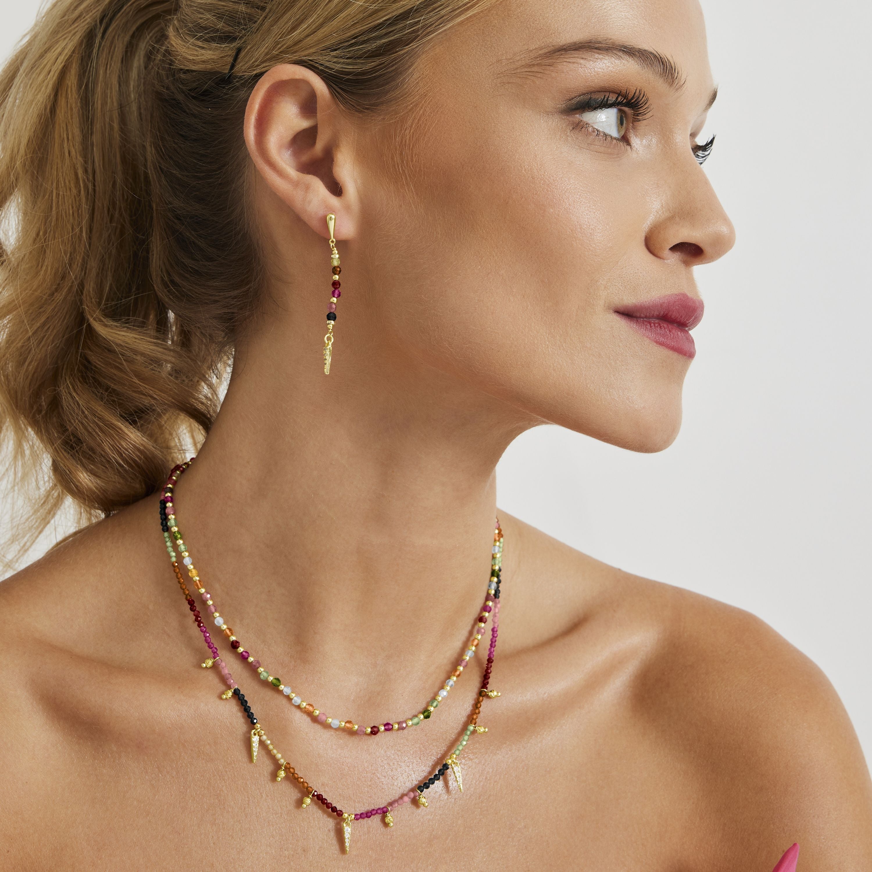 Collar de Plata de Ley 925 con Cristal Multicolor acabado en oro amarillo 18K - Baklo