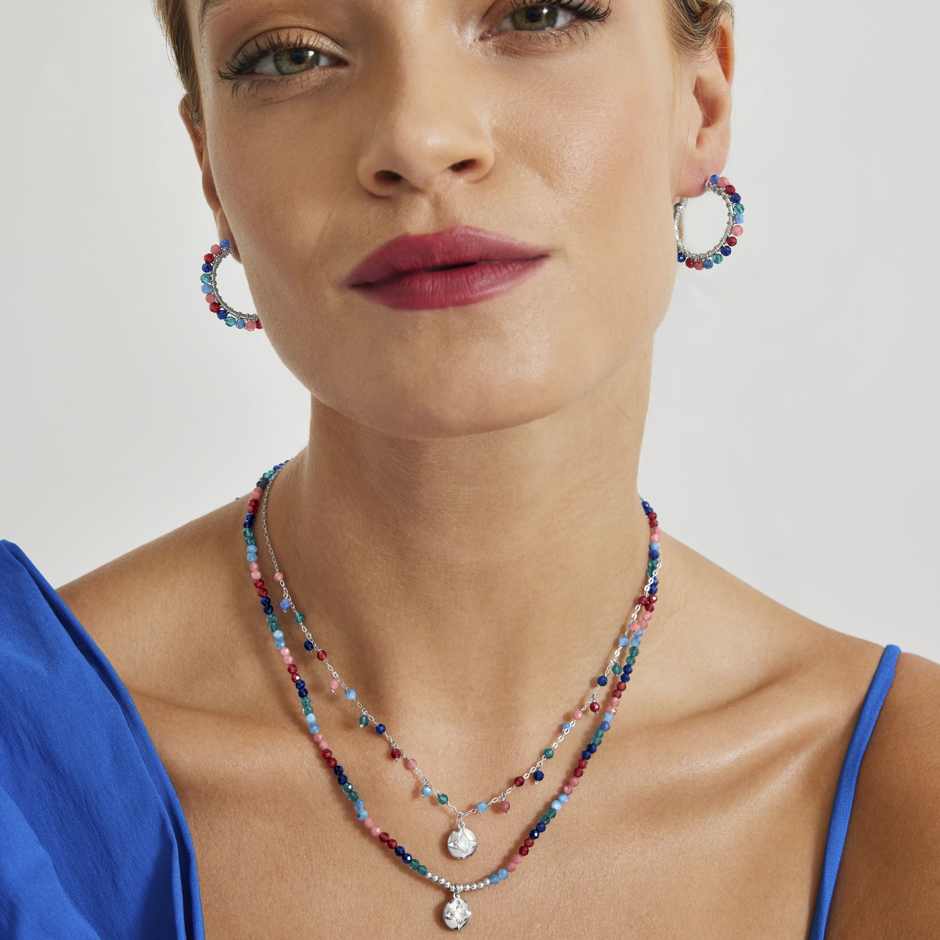 Collar de Plata de Ley 925 con Cristal Azul Oscuro acabado en rodio - Kabe