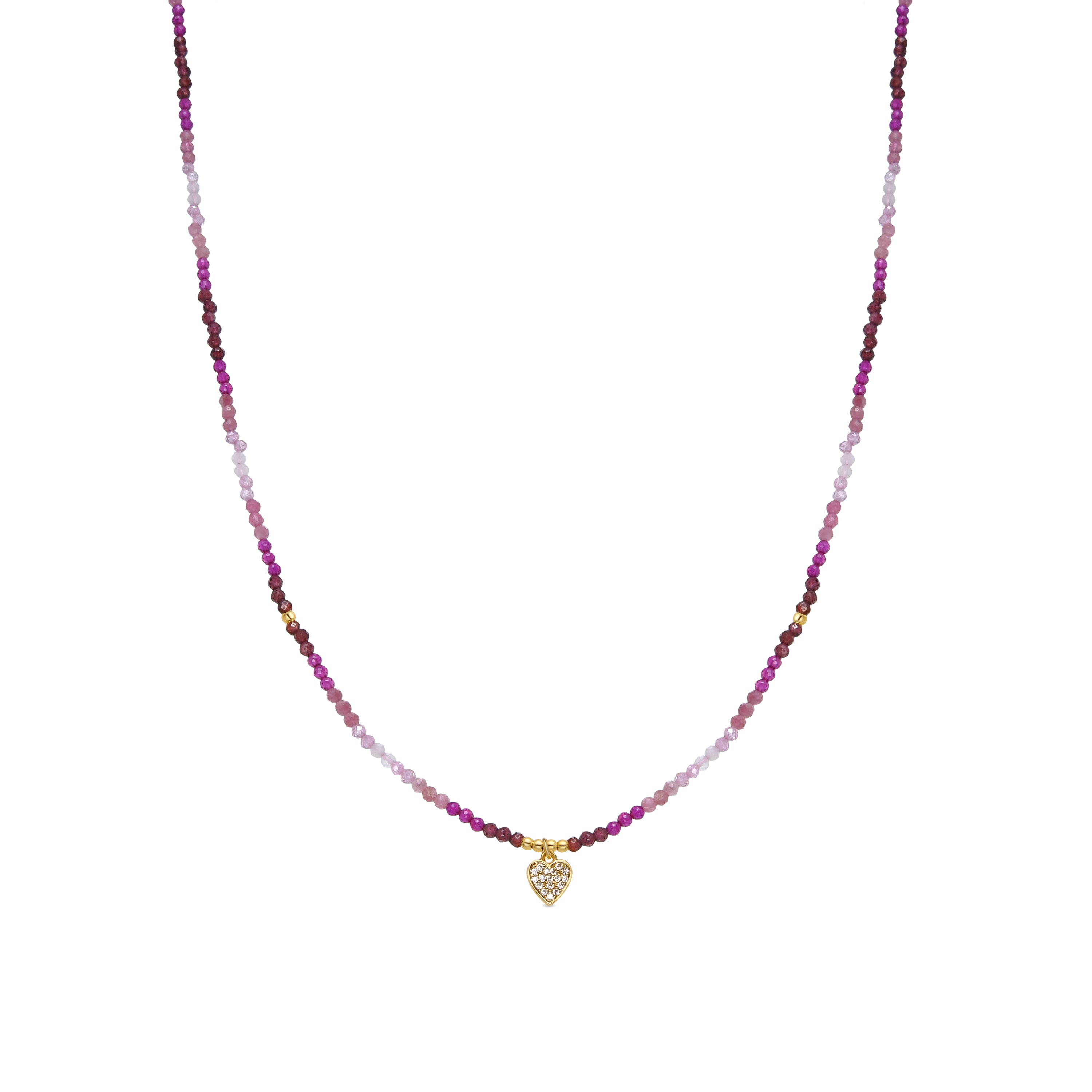 Collar de Plata de Ley 925 y Cristal Rosa acabado en oro amarillo de 18k - Corazón