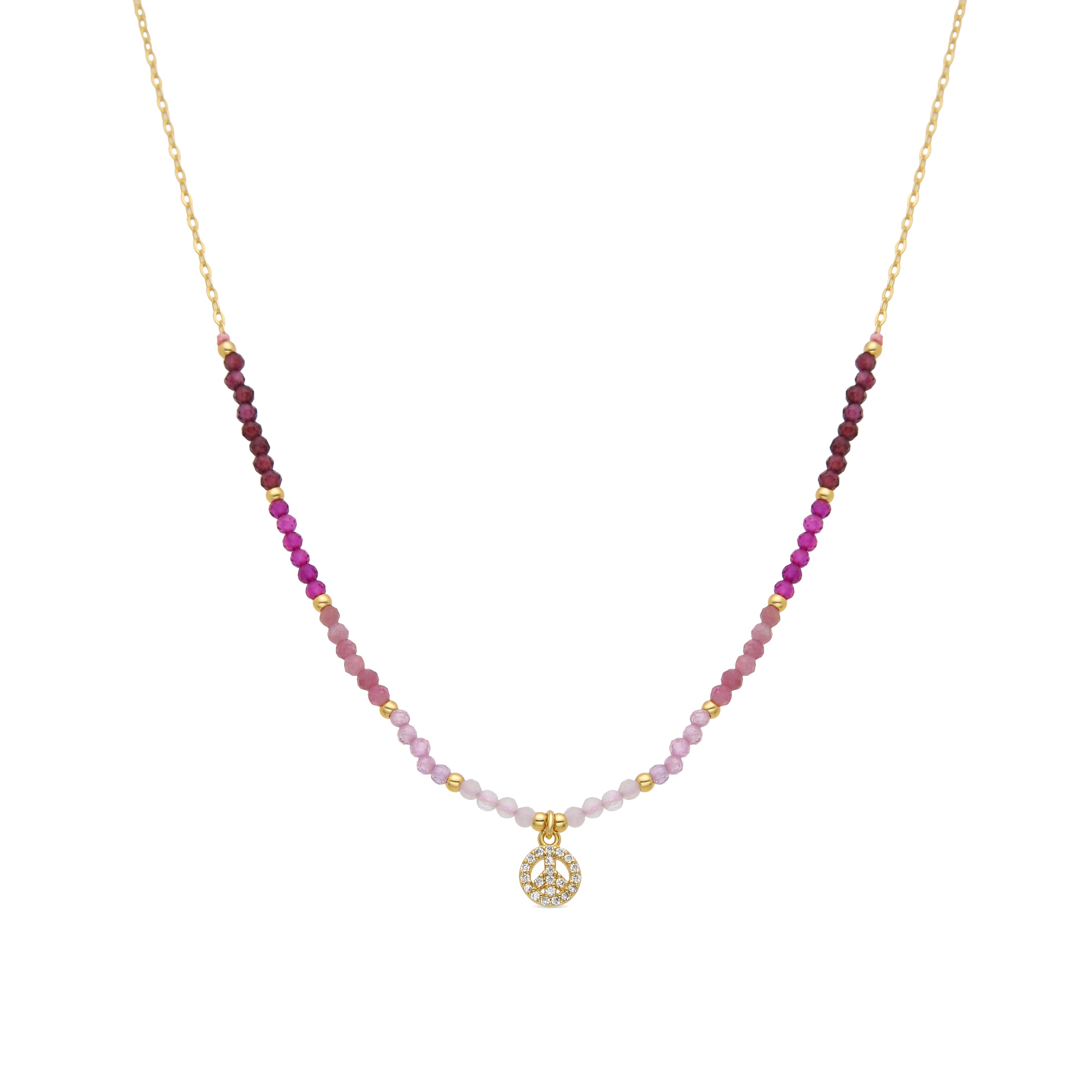 Collar de Plata de Ley 925 y Cristal Rosa acabado en oro amarillo de 18k - Peace