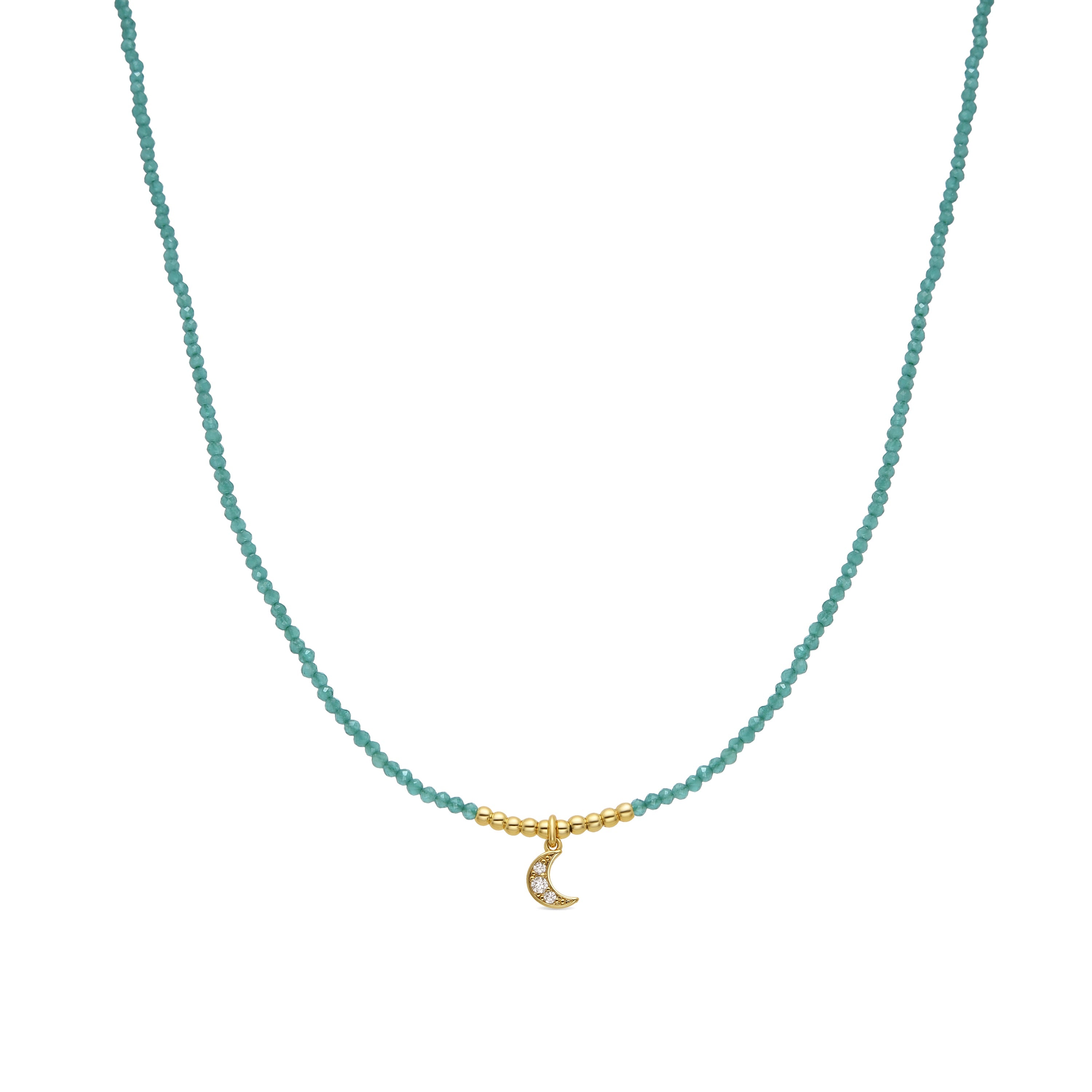 Collar de Plata de Ley 925 y Cristal Verde acabado en oro amarillo 18K - Luna