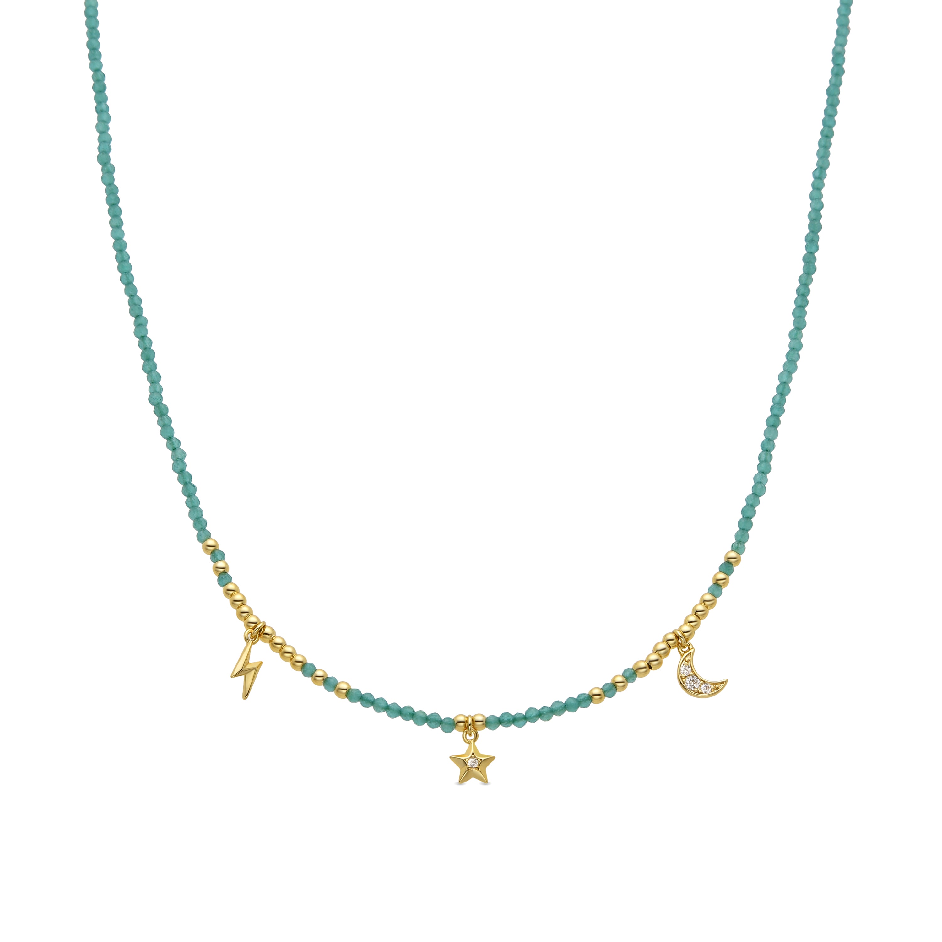 Collar de Plata de Ley 925 y Cristal Verde acabado en oro amarillo 18K - Olzex