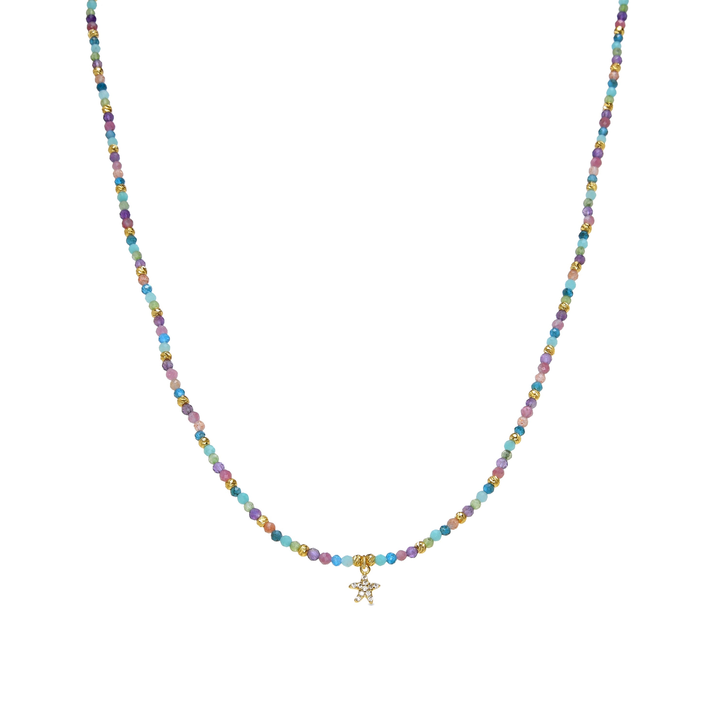 Collar de Plata de Ley 925 y Cristal Multicolor acabado en oro amarillo 18K - Estrella