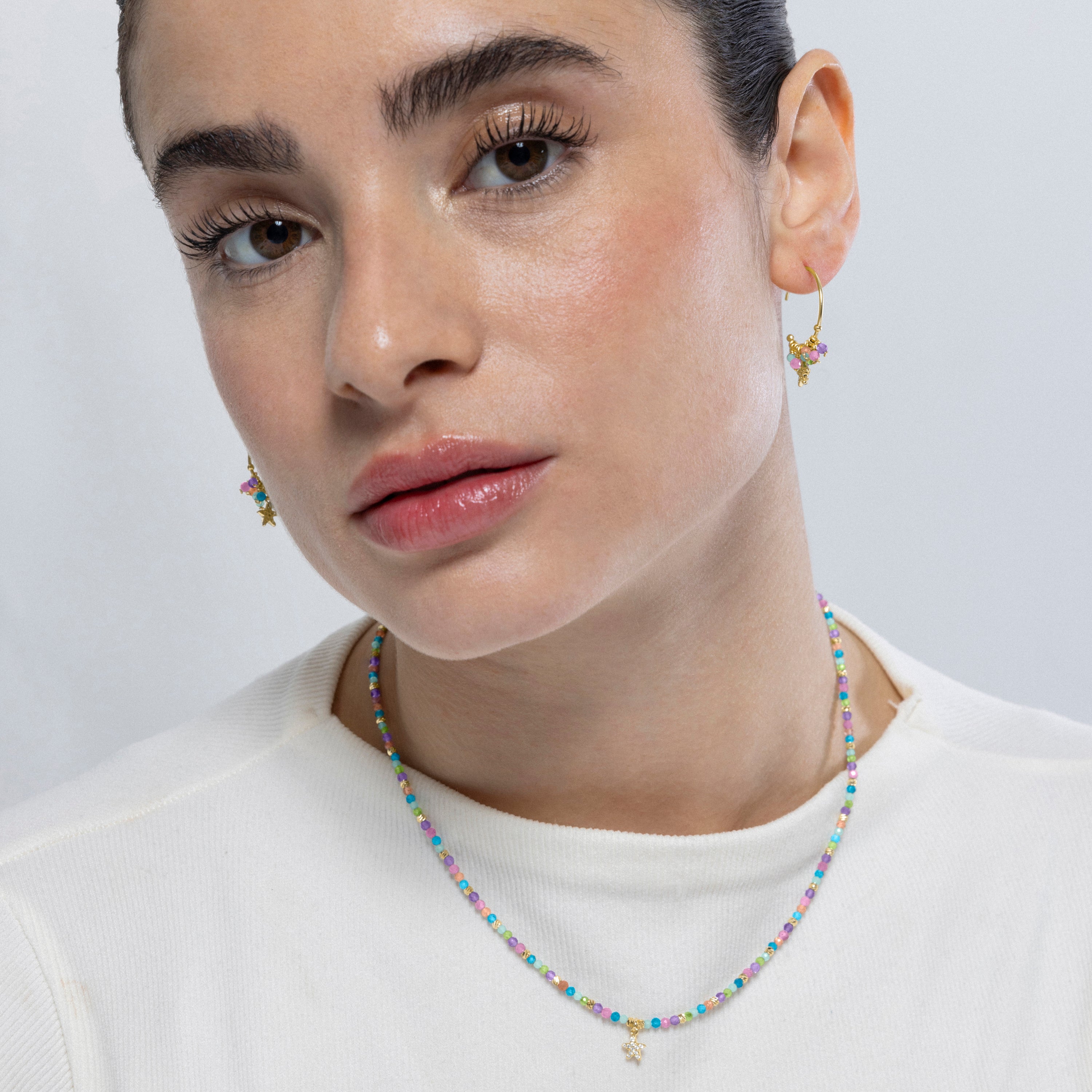 Collar de Plata de Ley 925 y Cristal Multicolor acabado en oro amarillo 18K - Estrella