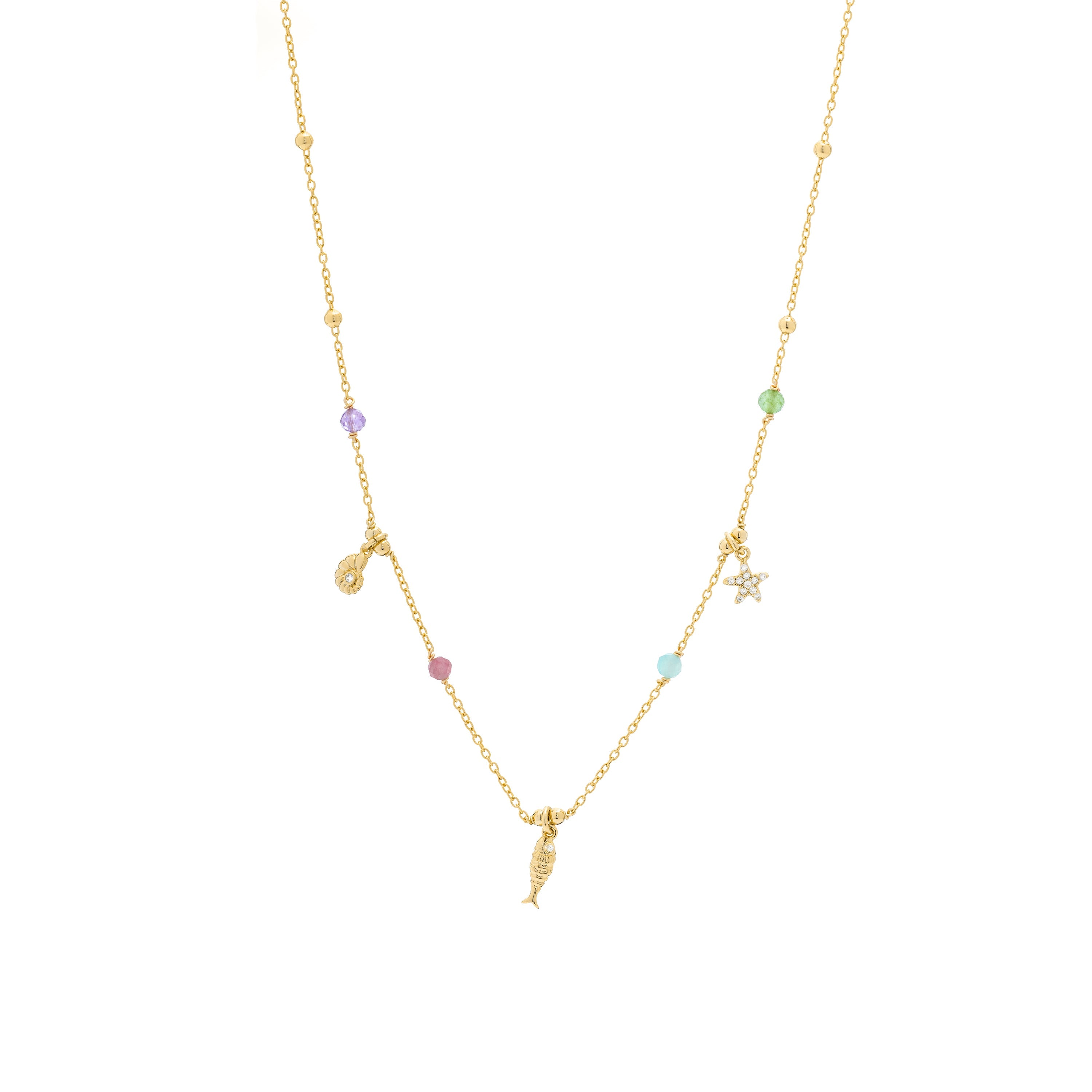 Collar de Plata de Ley 925 y Cristal Multicolor acabado en oro amarillo 18K - Kaiquia