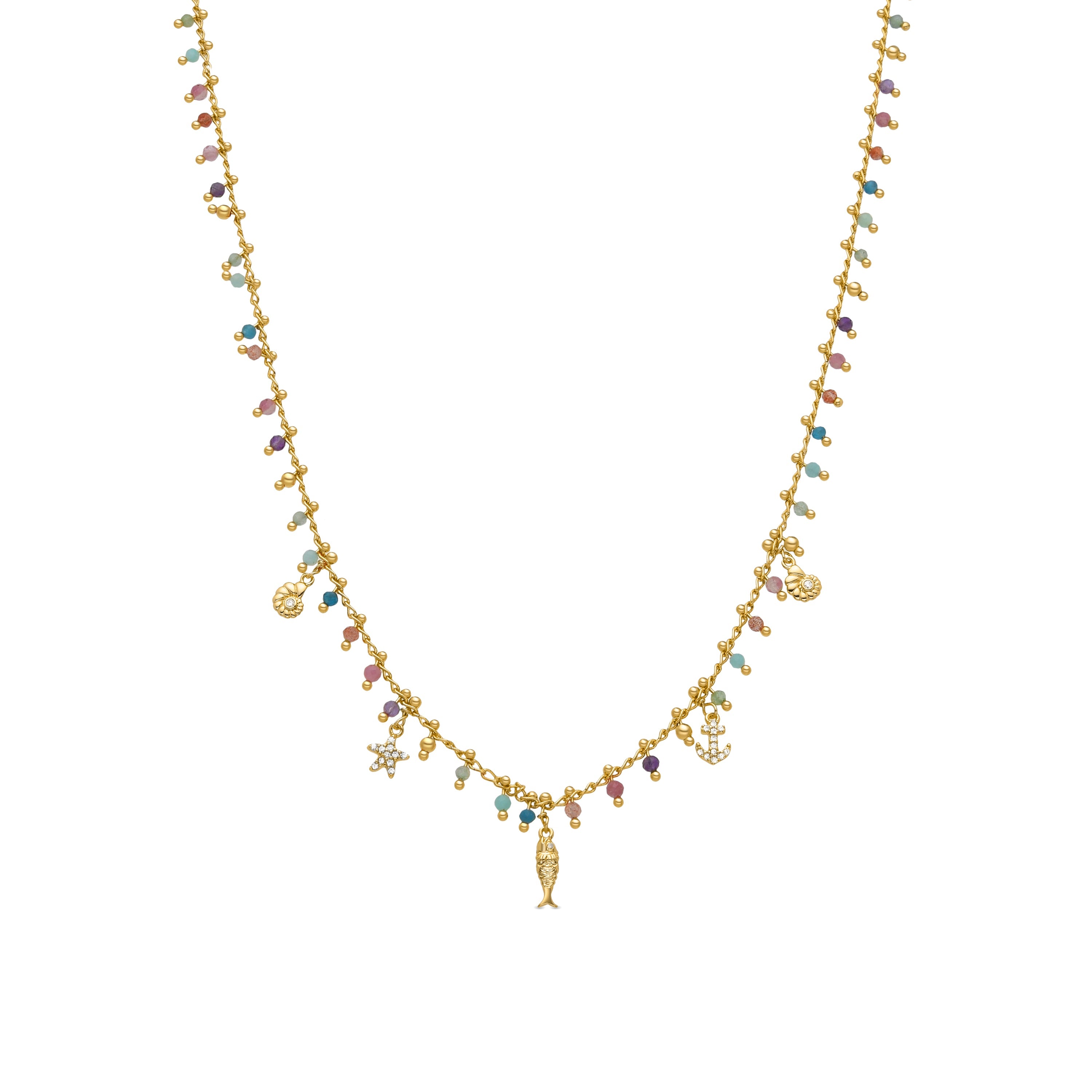 Collar de Plata de Ley 925 y Cristal Multicolor acabado en oro amarillo 18K - Ancla